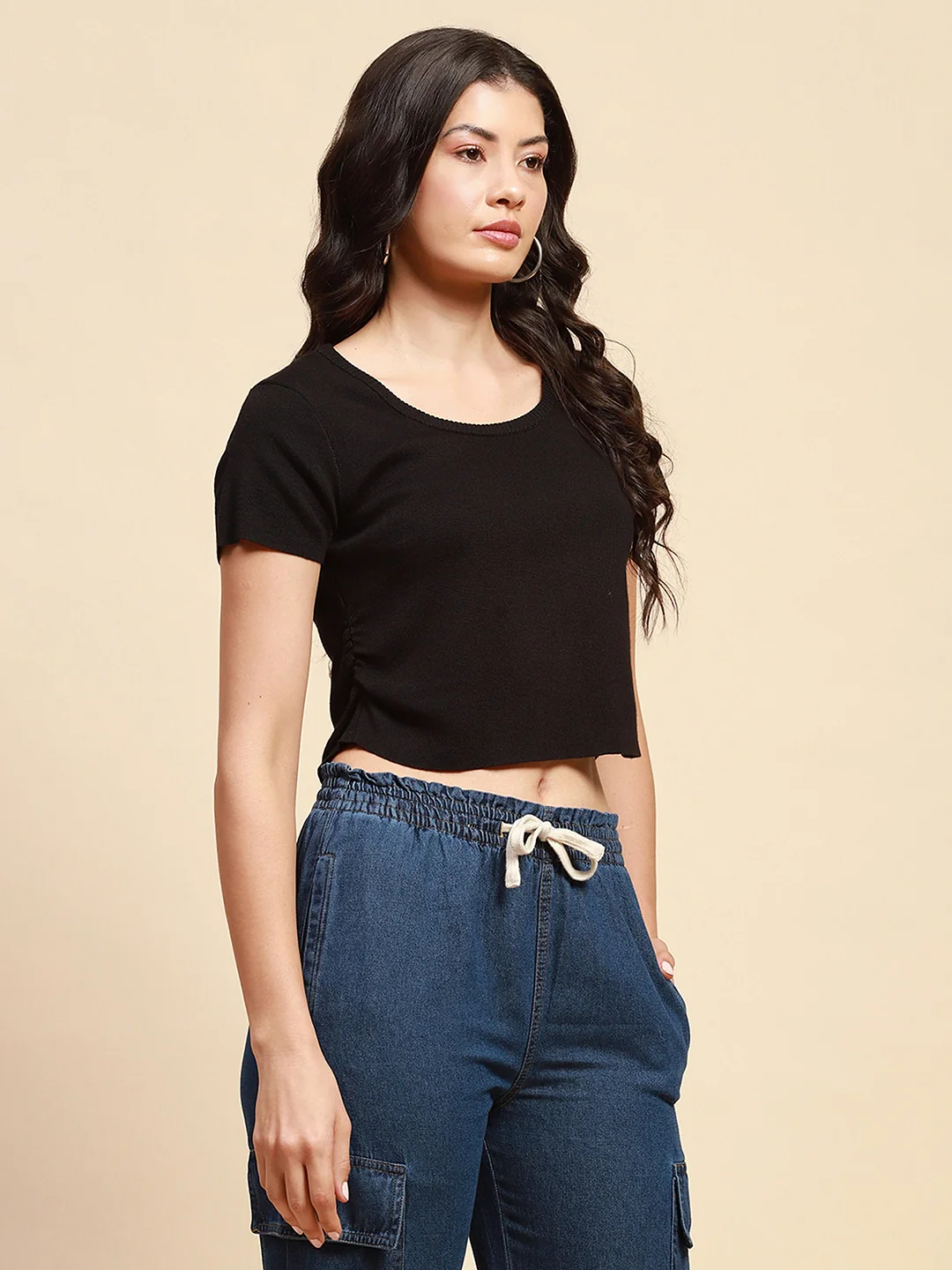Black Viscose Blend Crop Top - Image 9