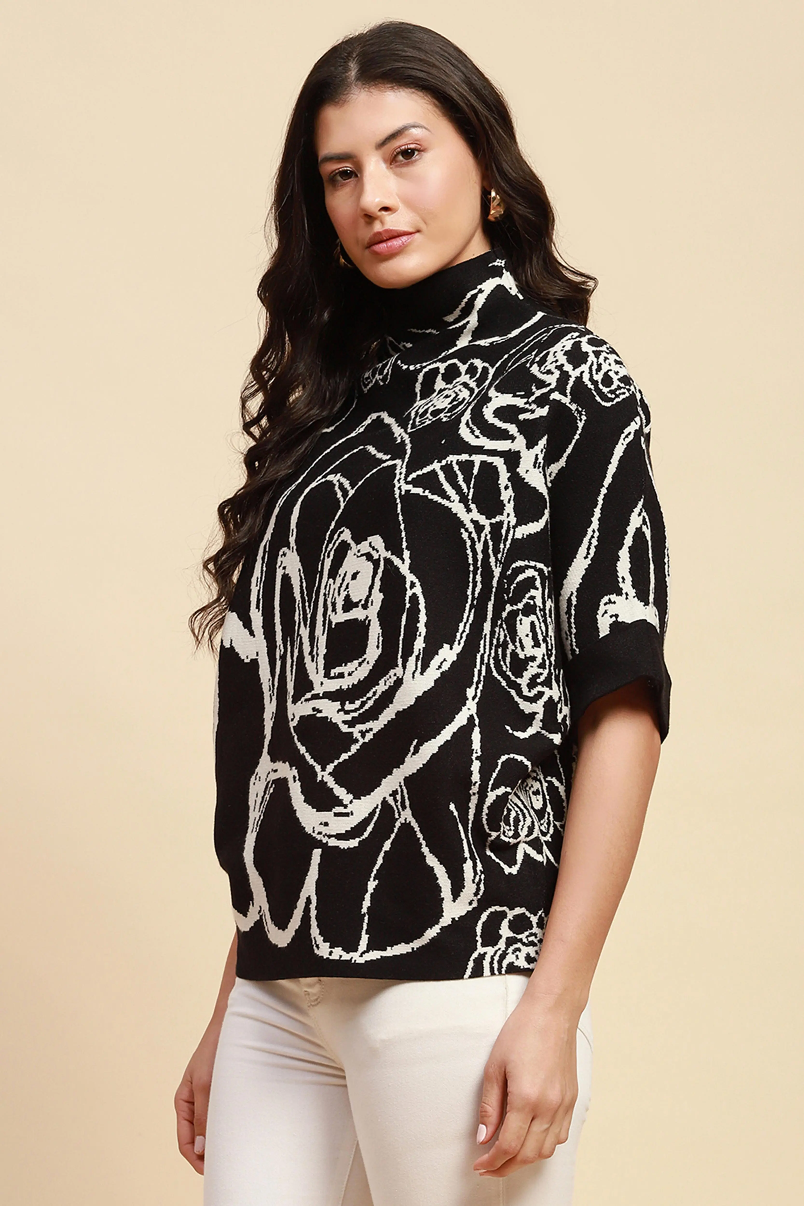 Black Viscose Blend Loose Fit Pullover - Image 2