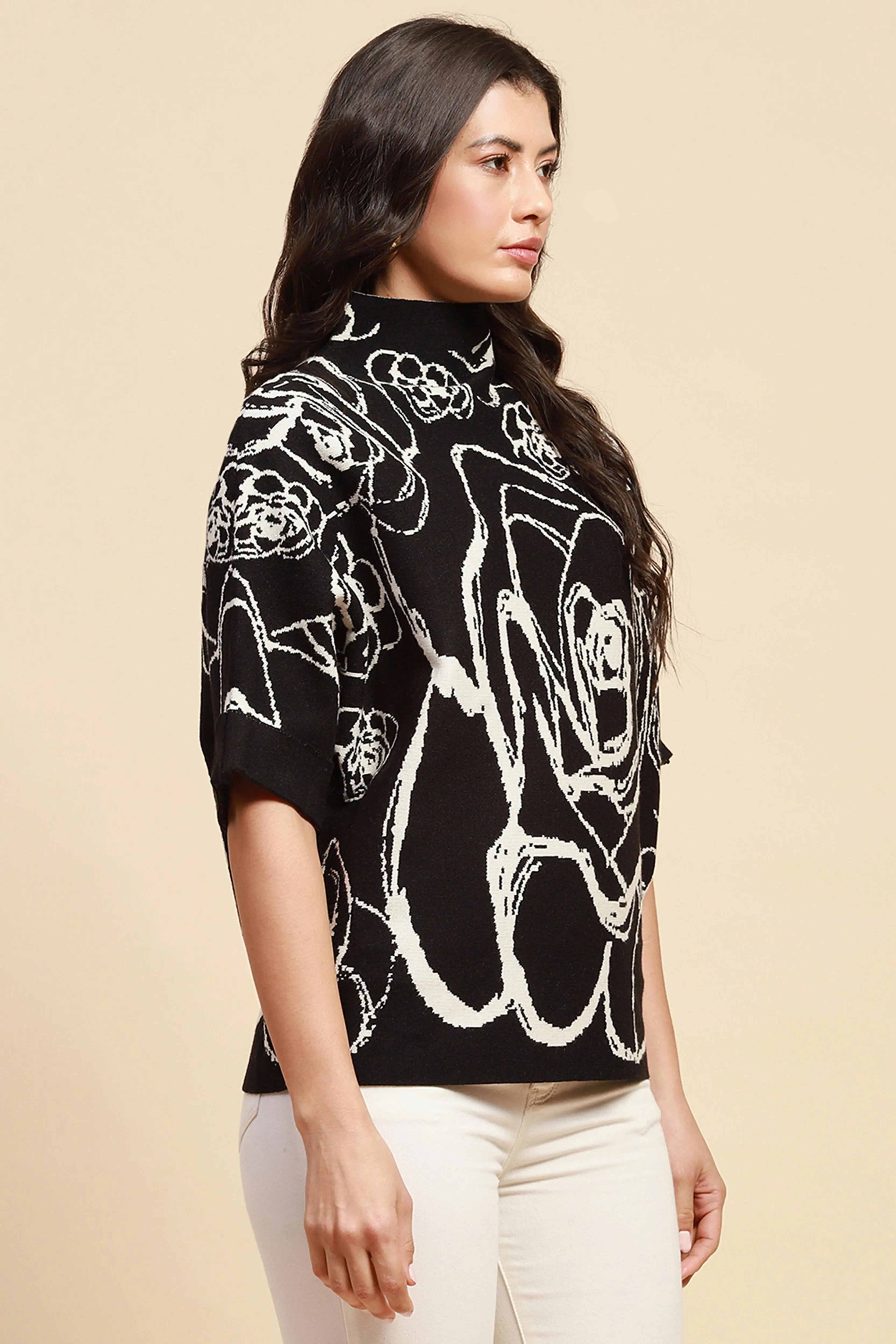 Black Viscose Blend Loose Fit Pullover - Image 3