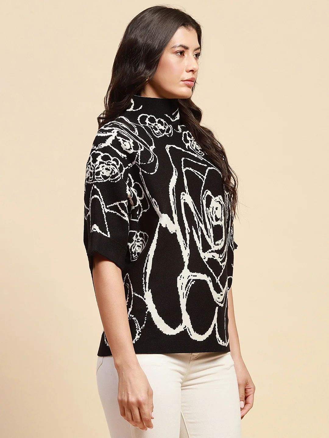 Black Viscose Blend Loose Fit Pullover - Image 7