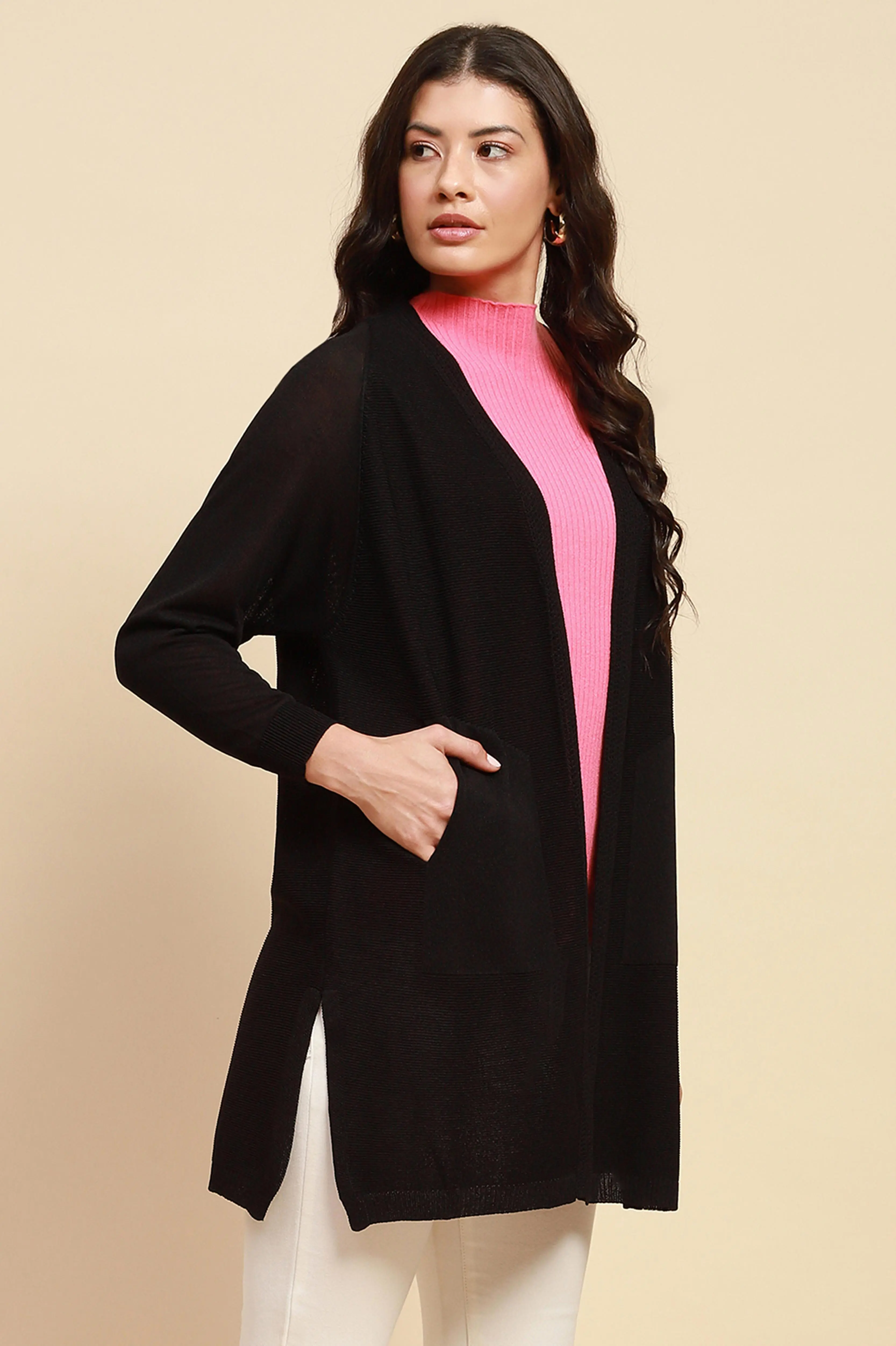 Black Viscose Loose Fit Winter Shrug - Image 3