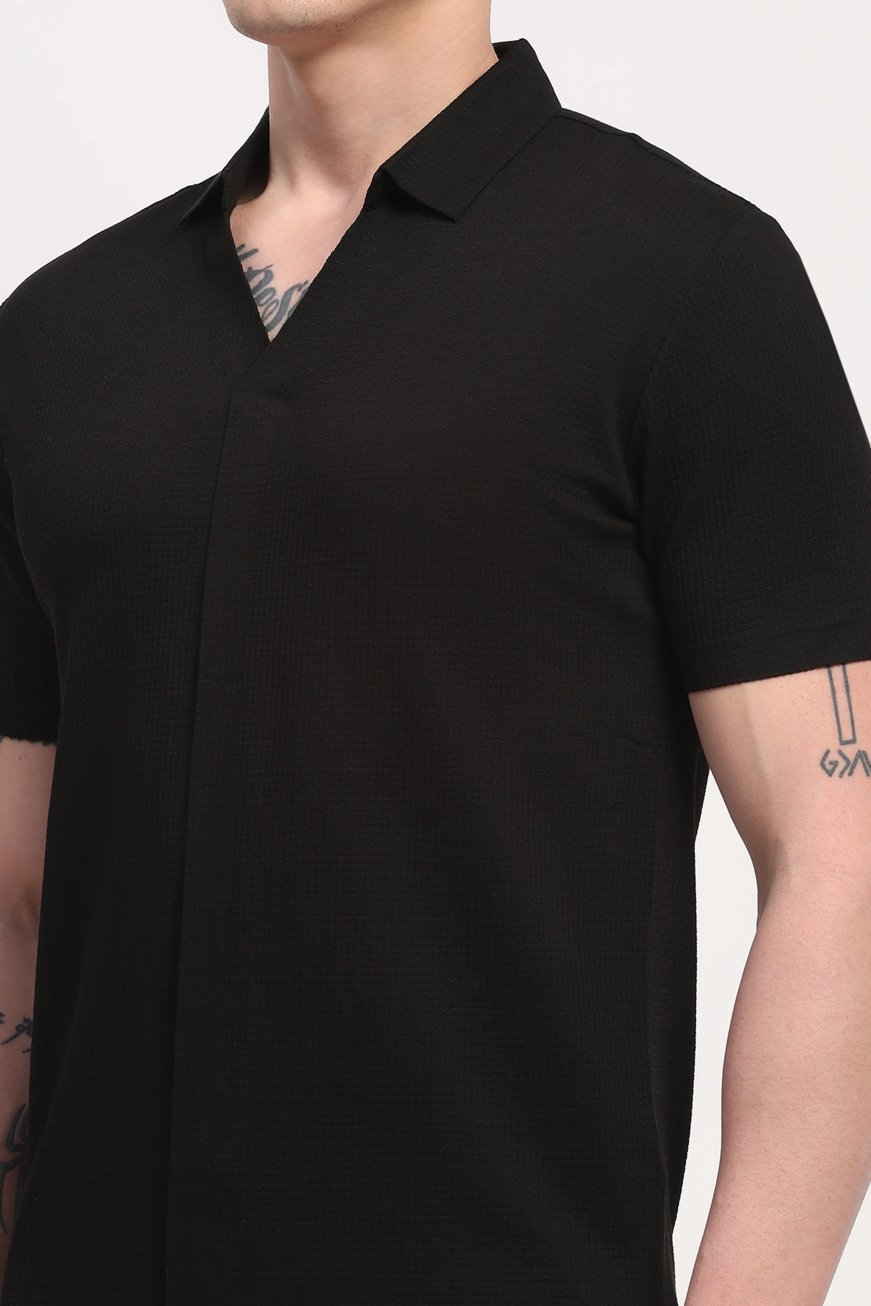 Black Viscose Blend Self Design T-Shirt - Image 6