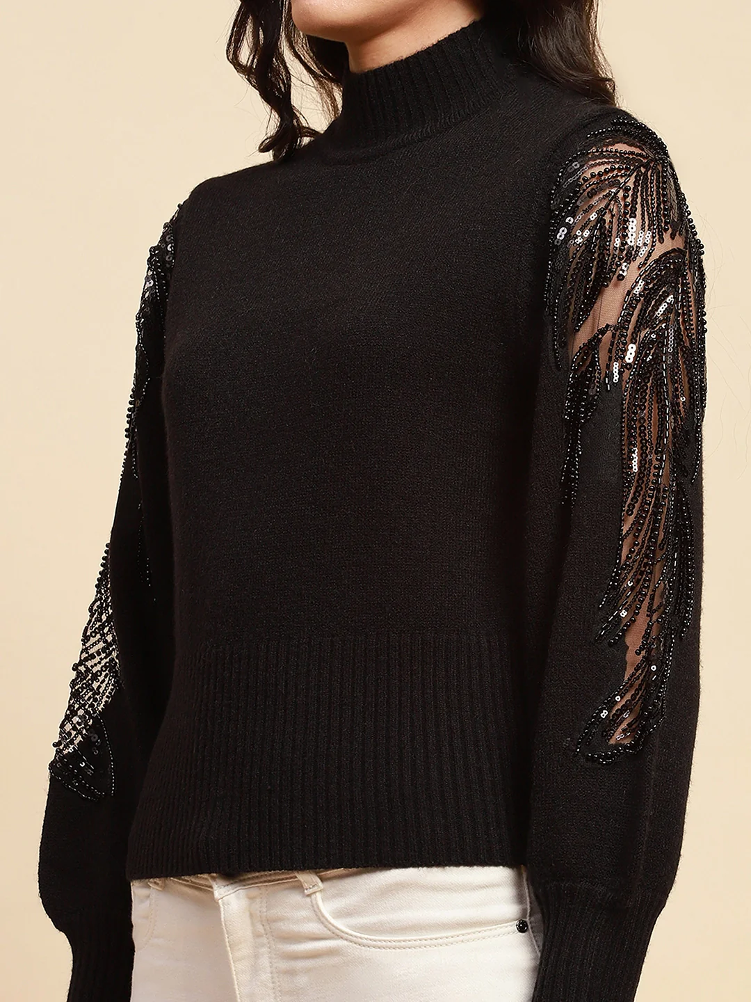 Black Viscose Blend Slim Fit Pullover - Image 10