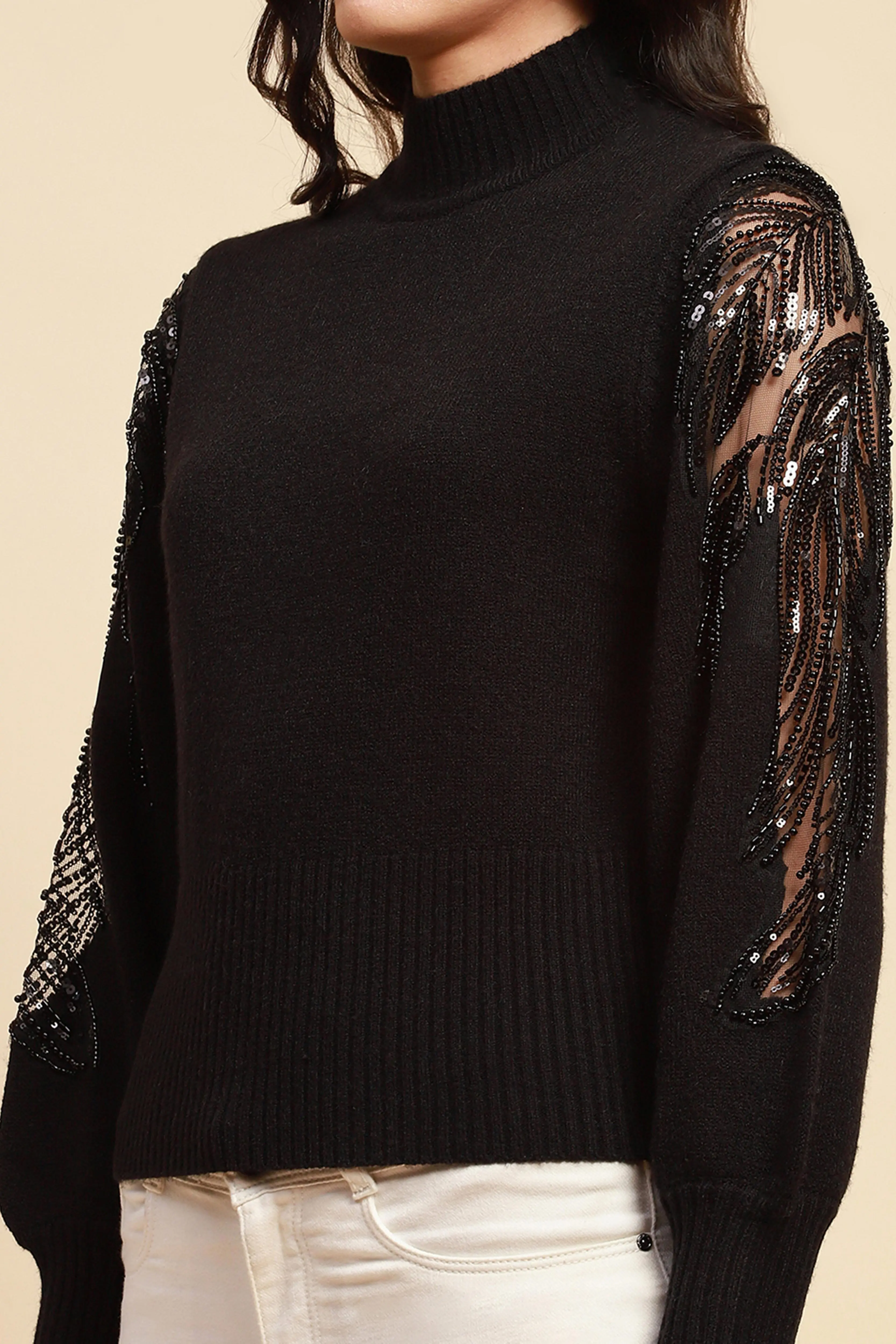 Black Viscose Blend Slim Fit Pullover - Image 5
