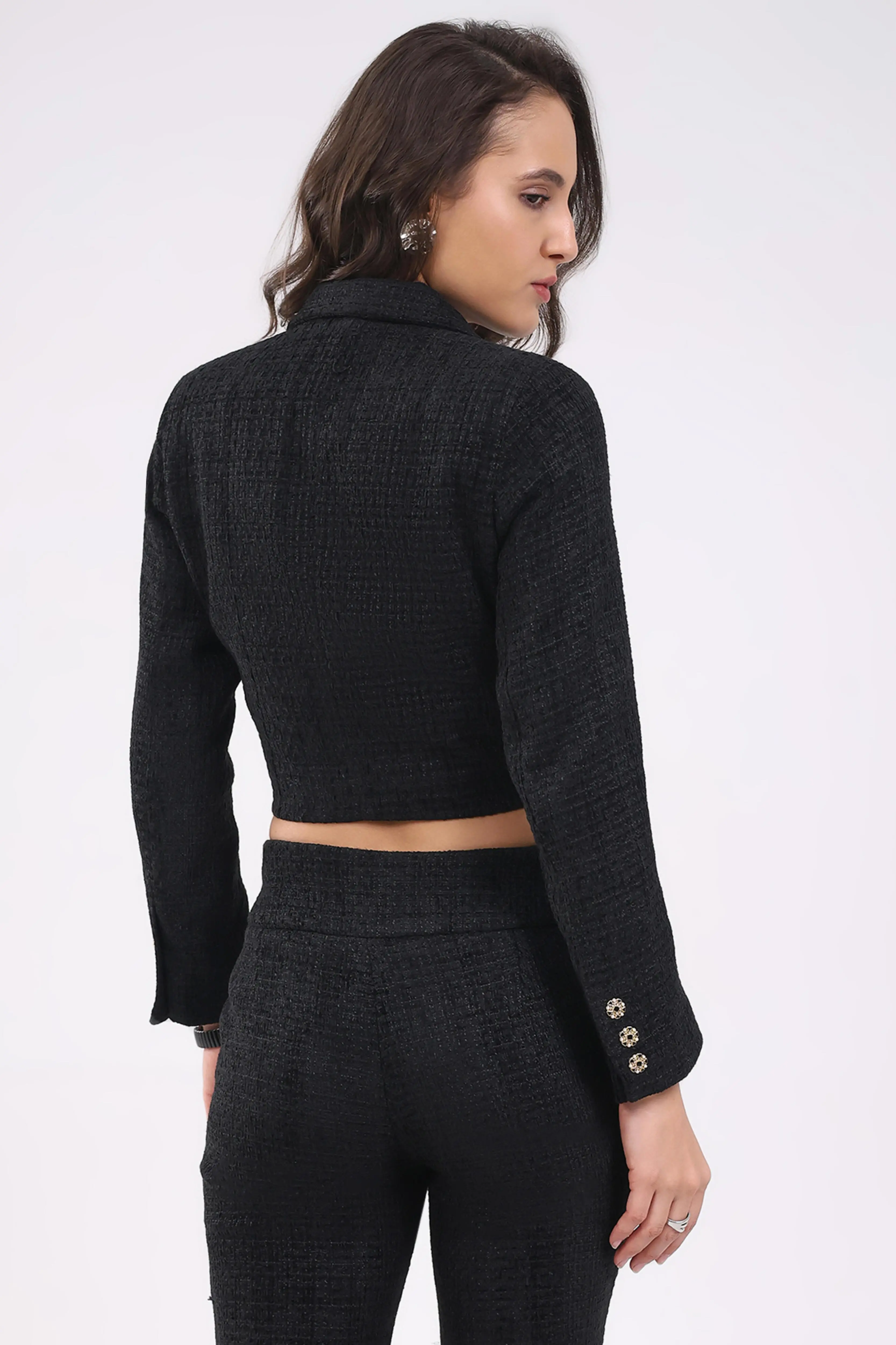 Black Wool Blend Crop Jacket - Image 3