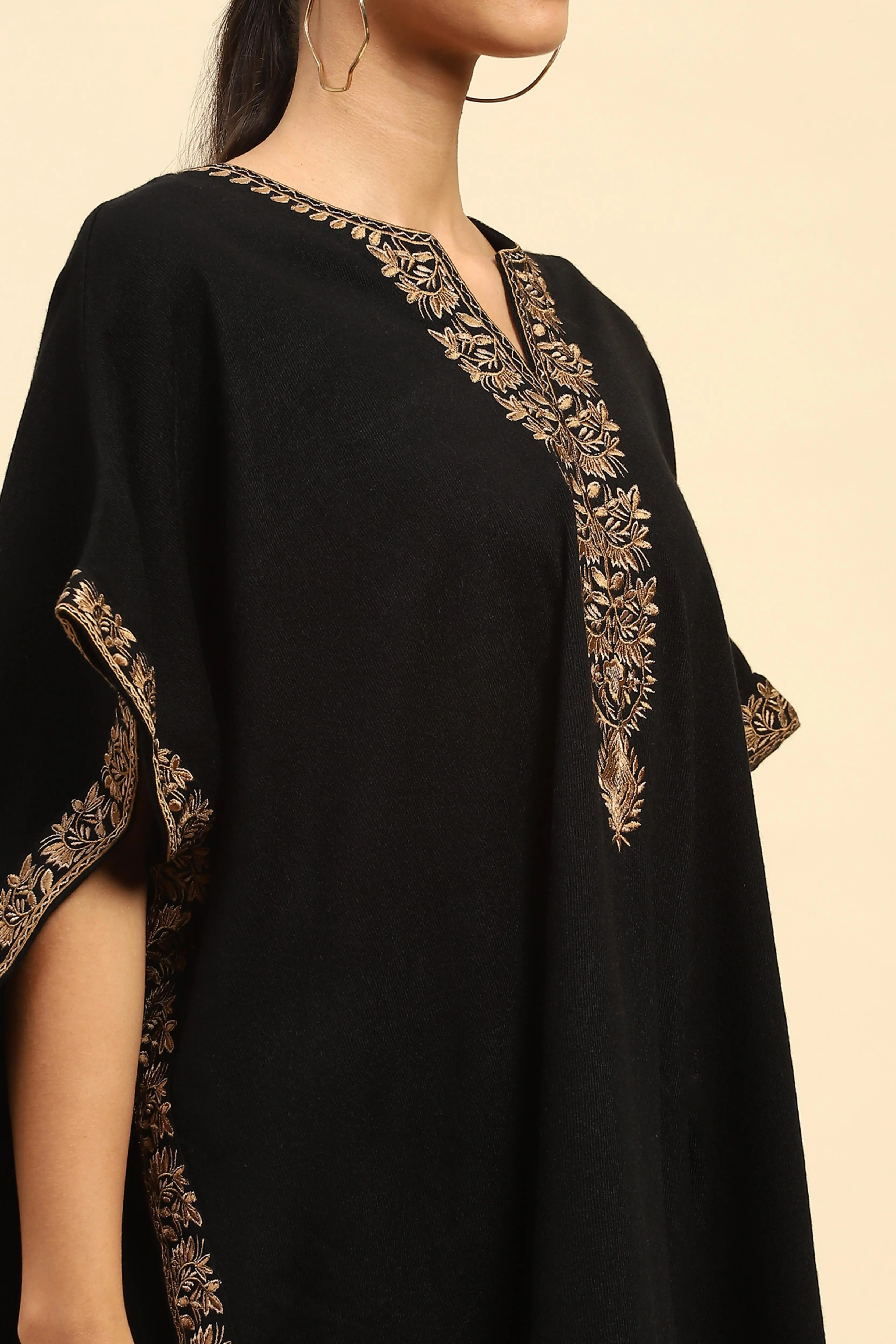 Black Woolen Embroidered Cape - Image 5