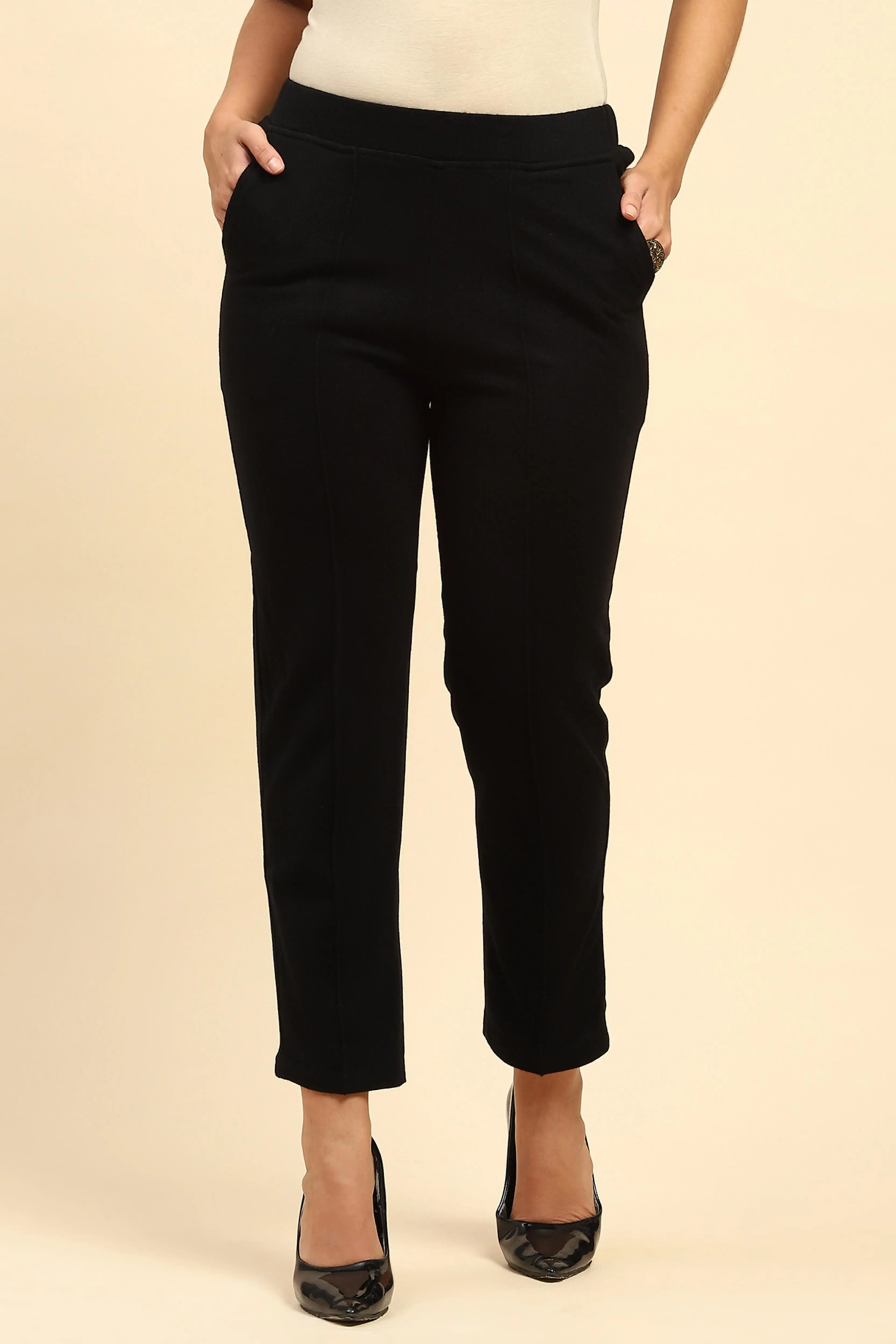 Black Woolen Solid Pant For Winter