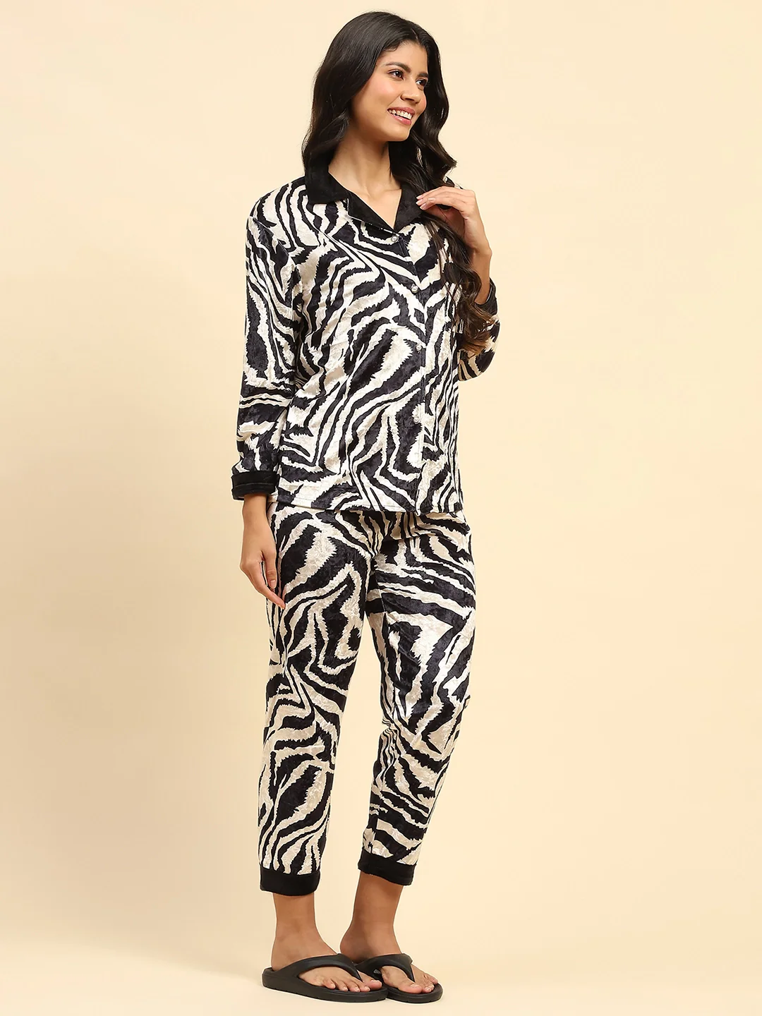 Black Zebra Print Night Suit - Image 4