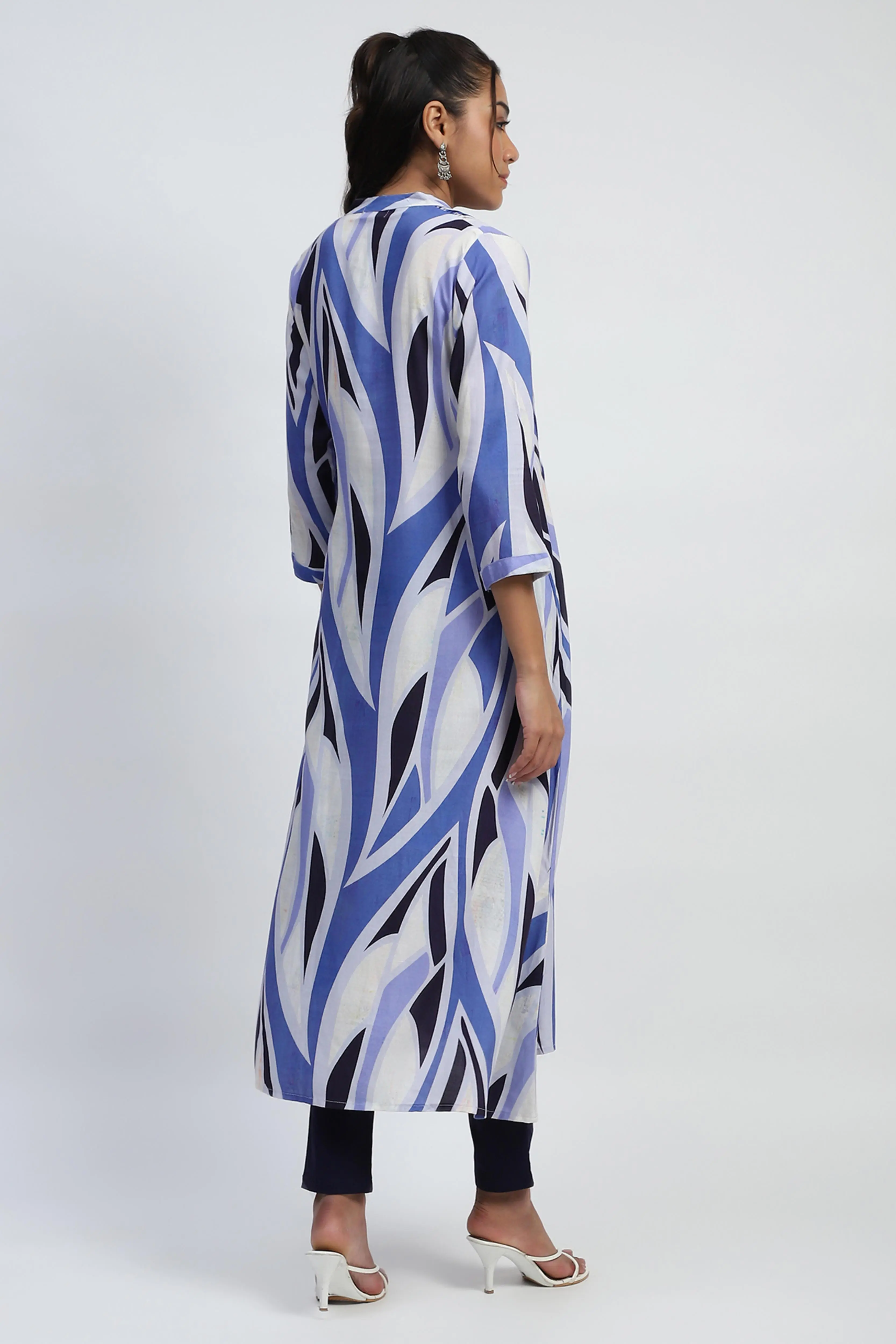 Blue Abstract Cotton Long Kurta/Dress - Image 4
