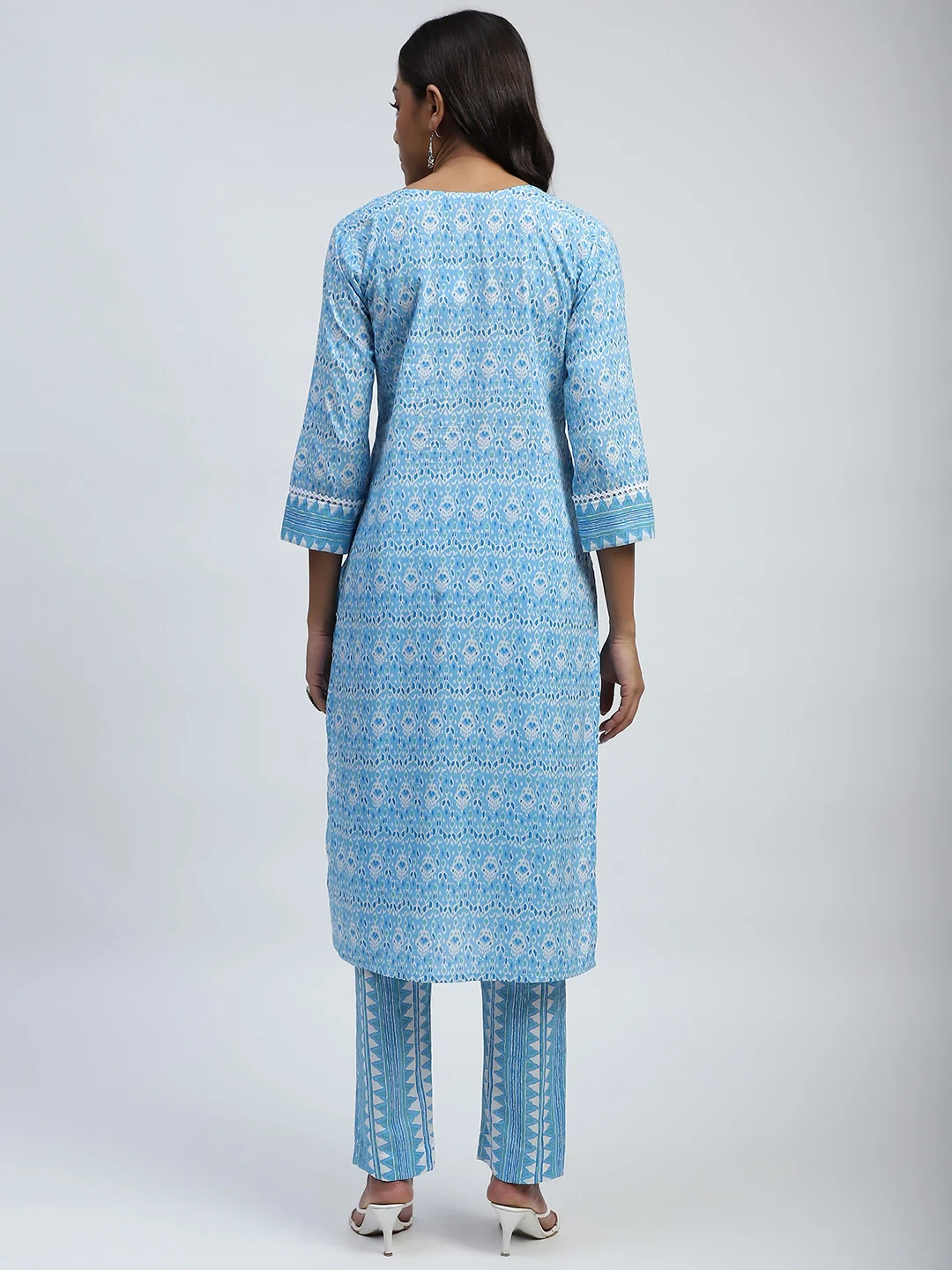 Blue Printed Cotton Suit Set - Image 12