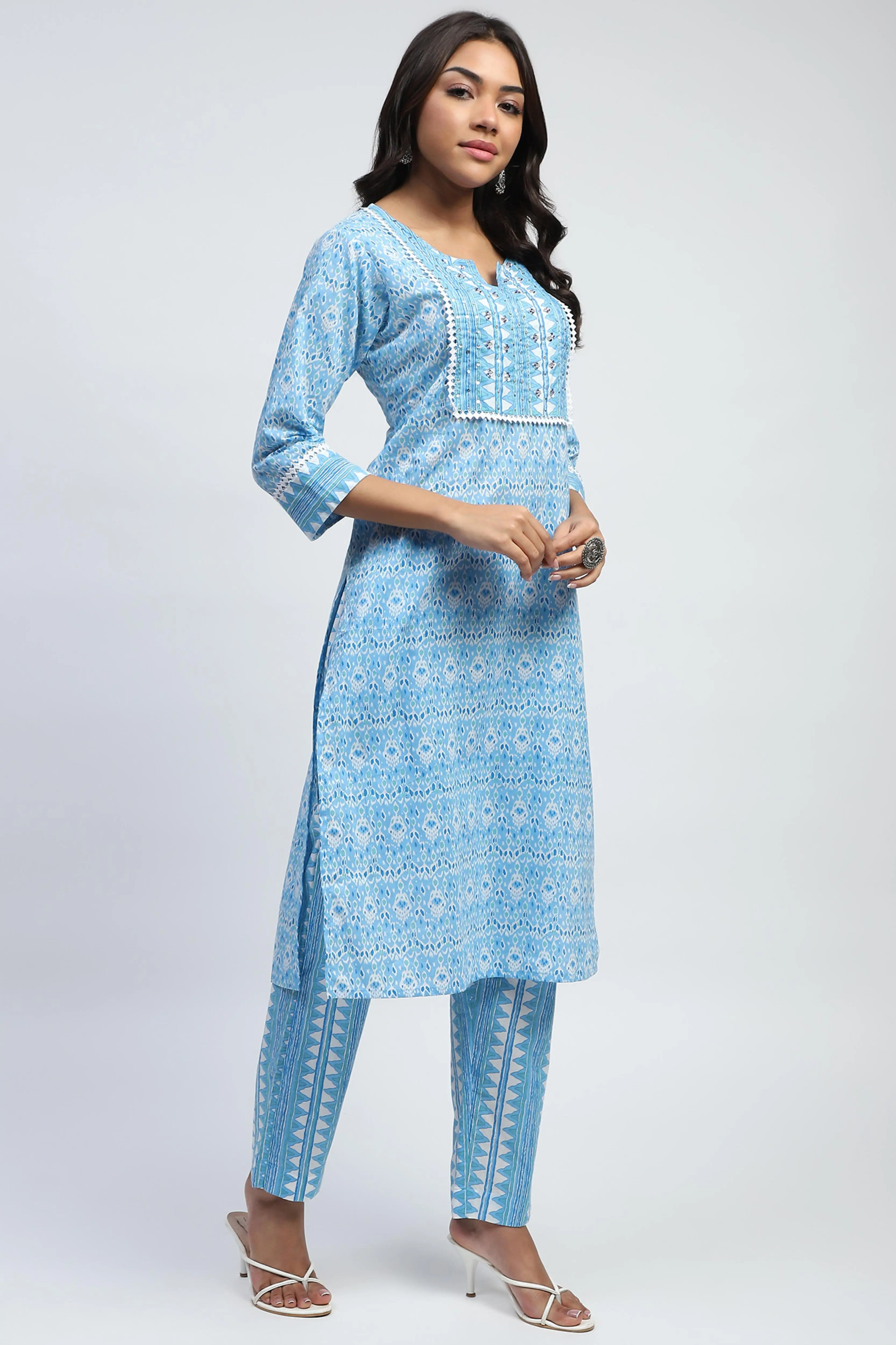 Blue Printed Cotton Suit Set - Image 3