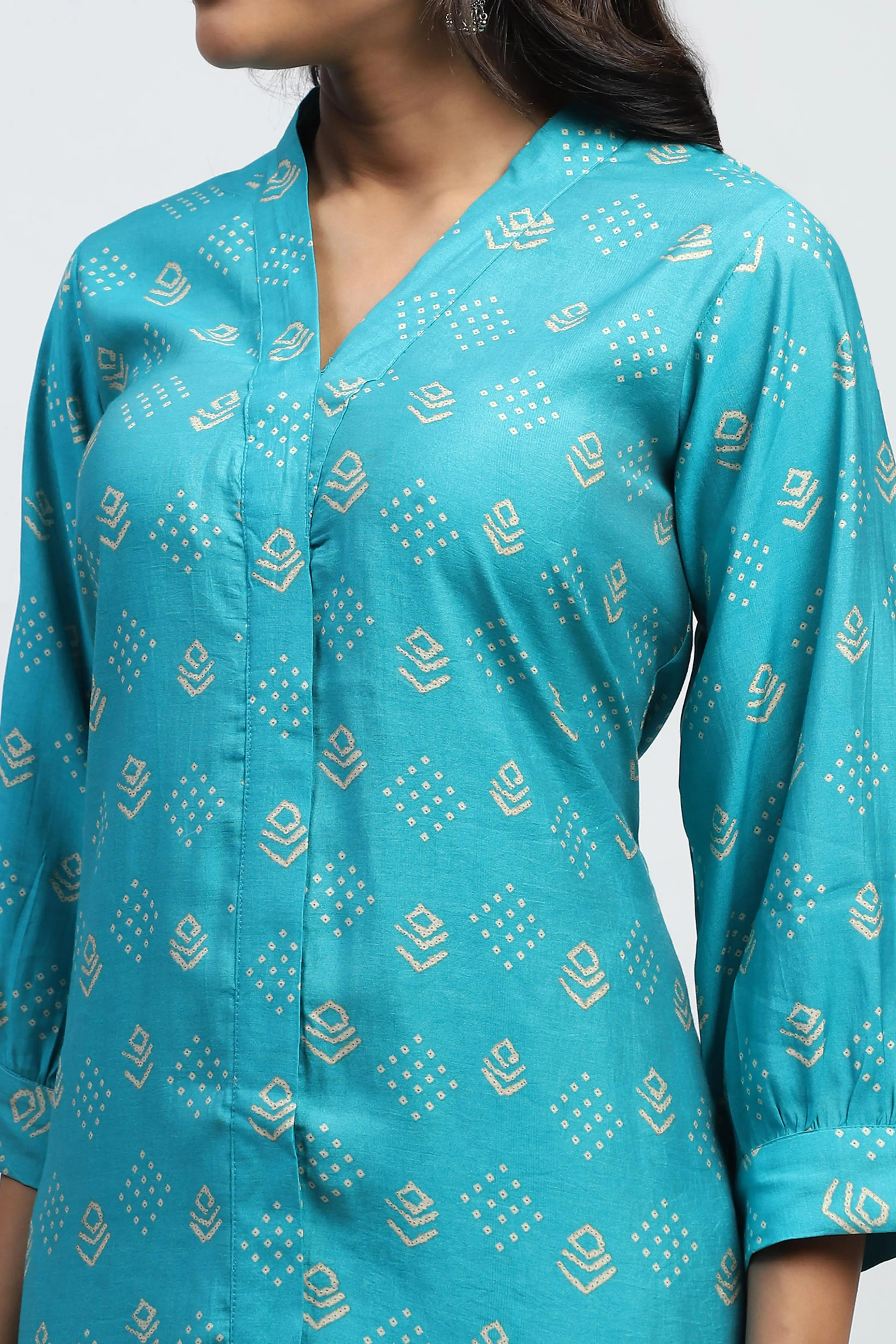 Blue Bandhani Print Cotton Kurta Set - Image 5