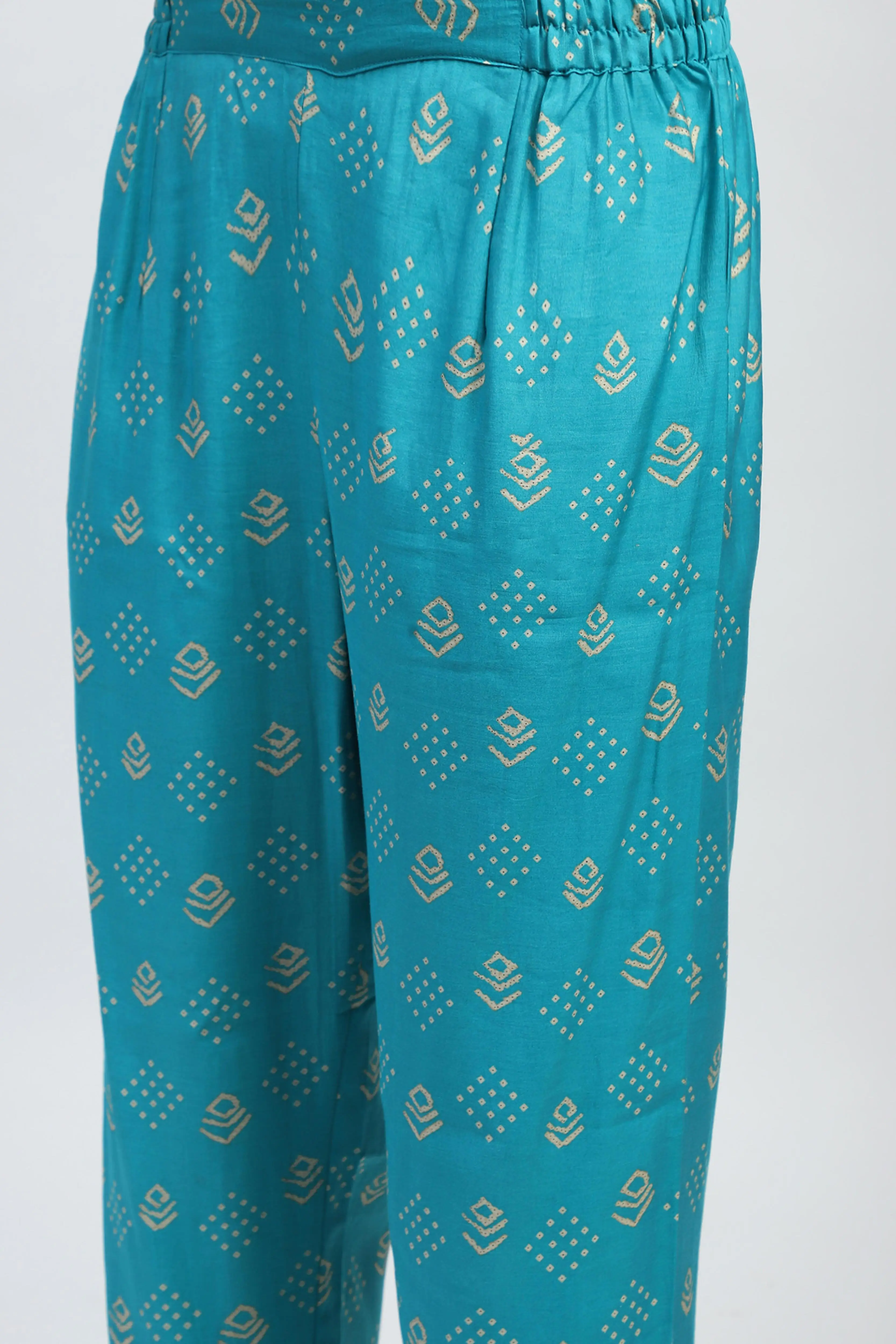 Blue Bandhani Print Cotton Kurta Set - Image 7