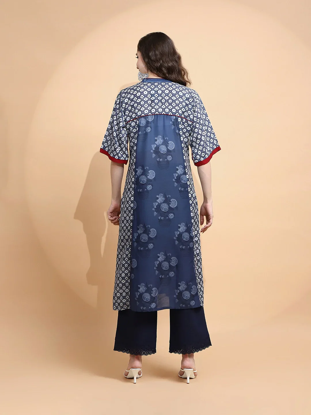 Blue Printed Cotton Blend Kurta - Image 13