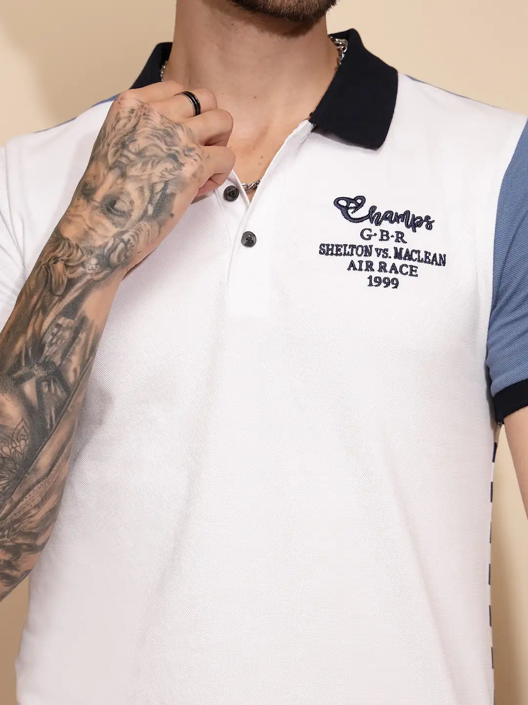 Blue Cotton Blend Regular Fit T-Shirt - Image 12