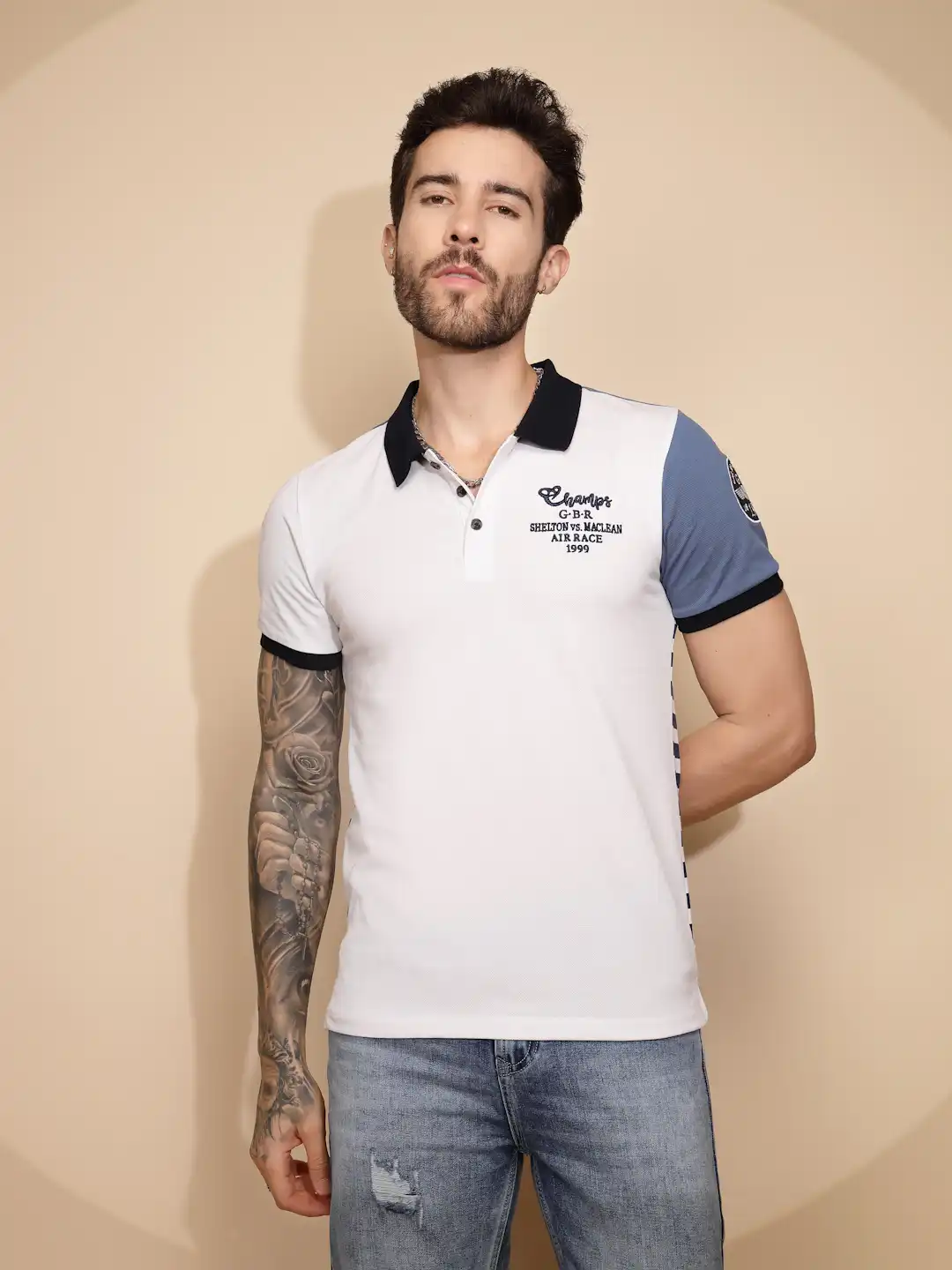 Blue Cotton Blend Regular Fit T-Shirt - Image 9