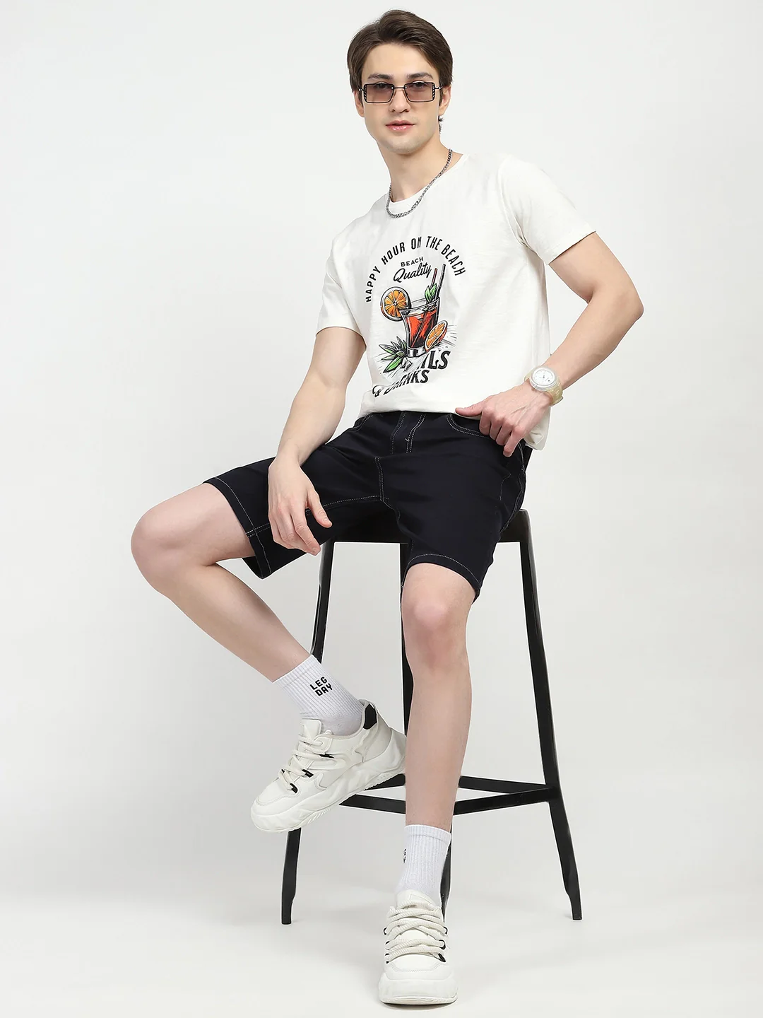 Navy Blue Cotton Denim Shorts - Image 12