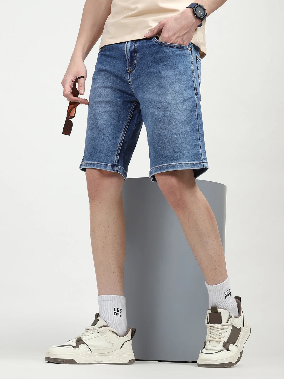 Blue Cotton Denim Shorts - Image 13