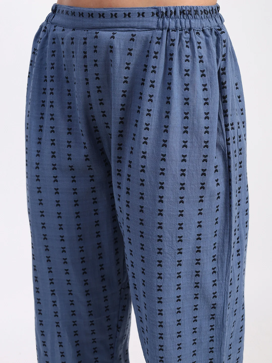 Blue Cotton Dobby Embroidered Kurta Set - Image 9