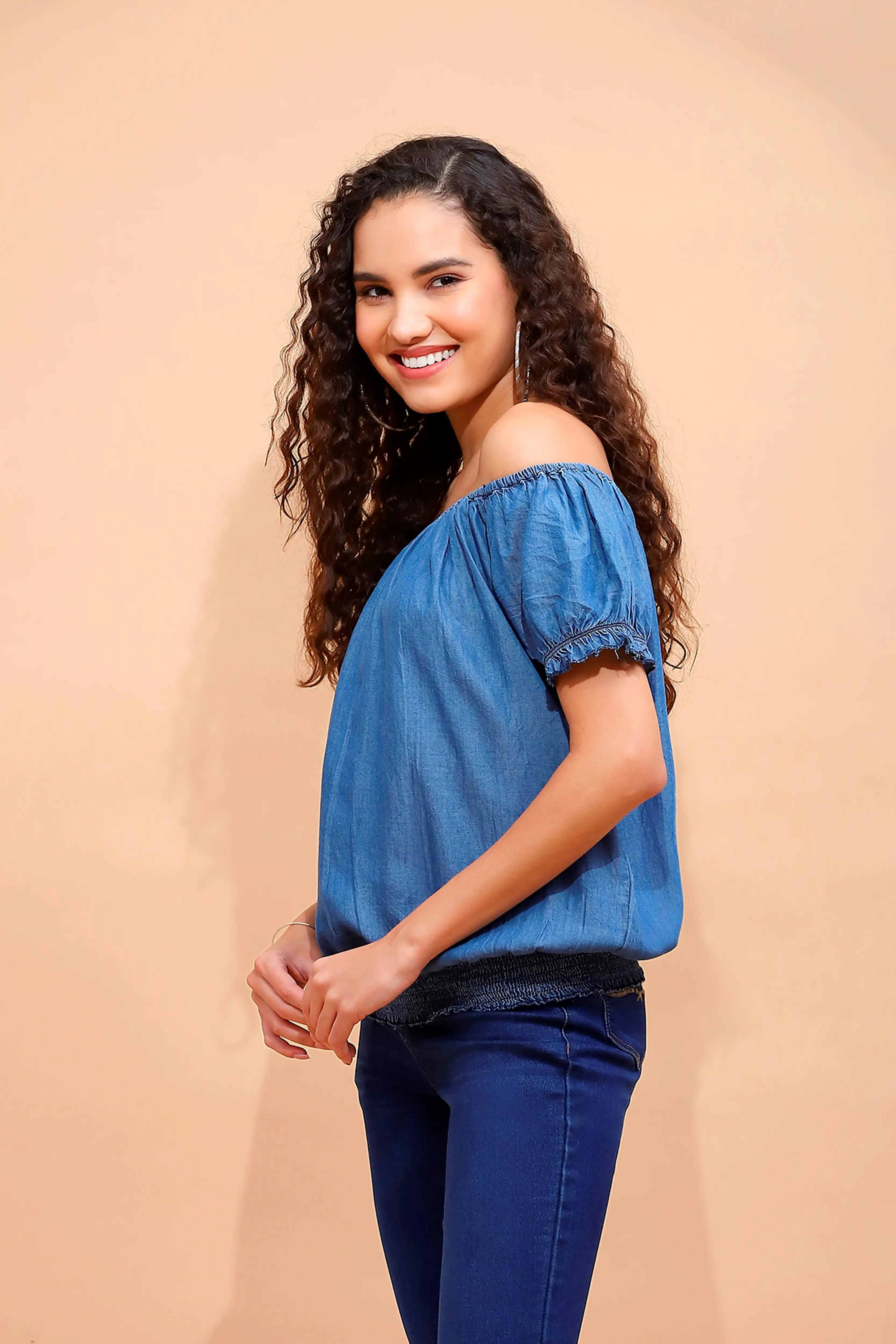 Blue Cotton Off-Shoulder Top - Image 3