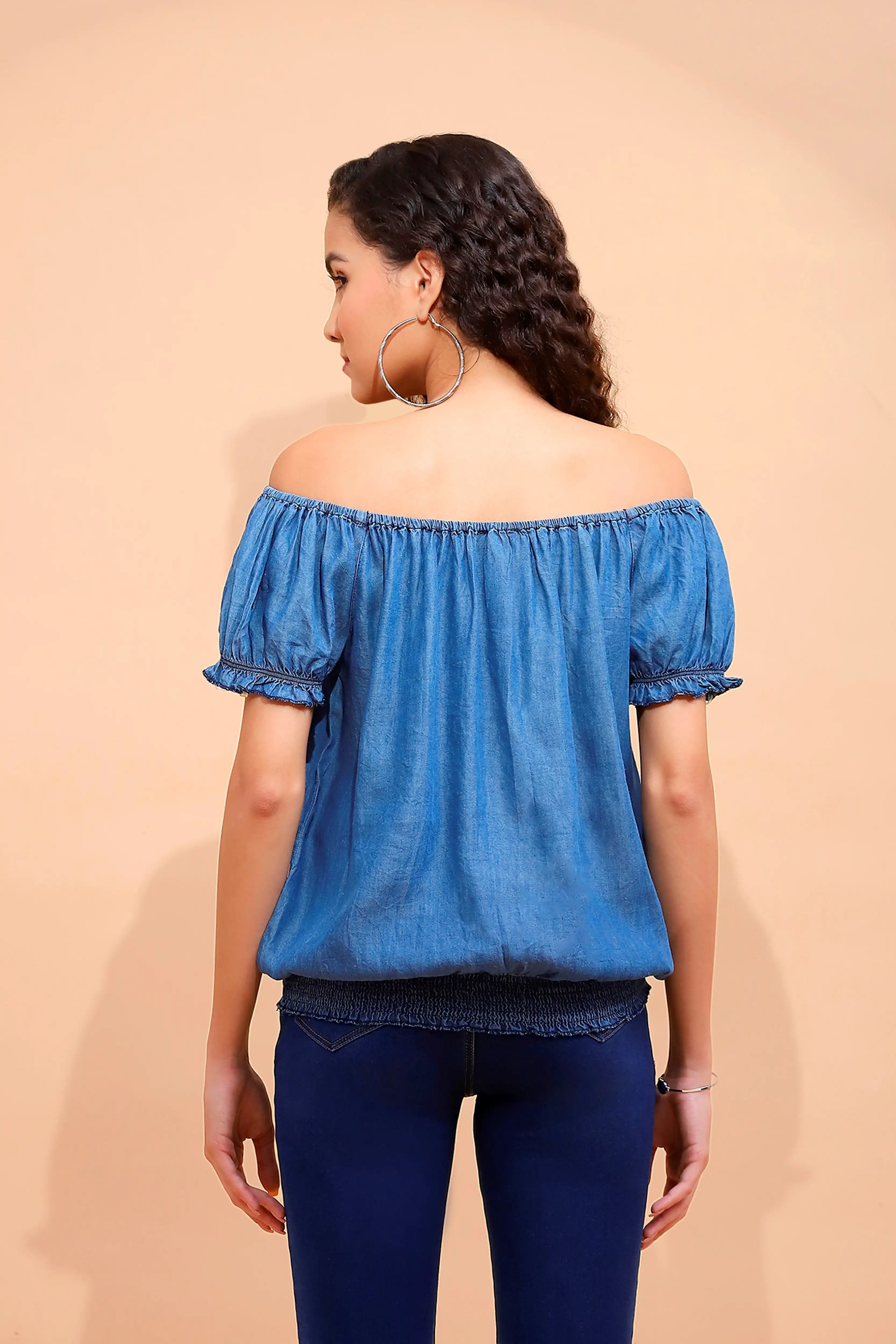 Blue Cotton Off-Shoulder Top - Image 4