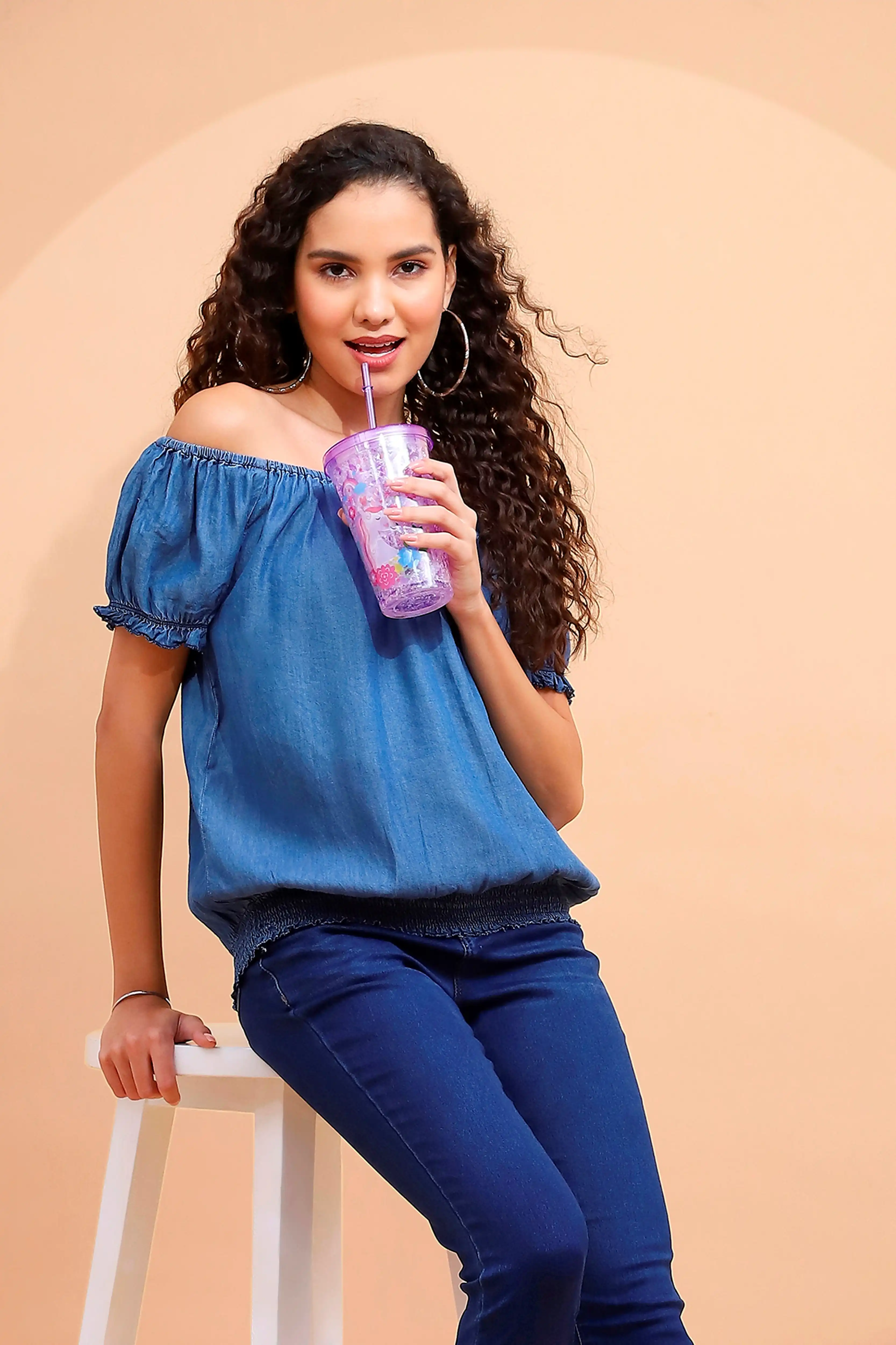 Blue Cotton Off-Shoulder Top - Image 6
