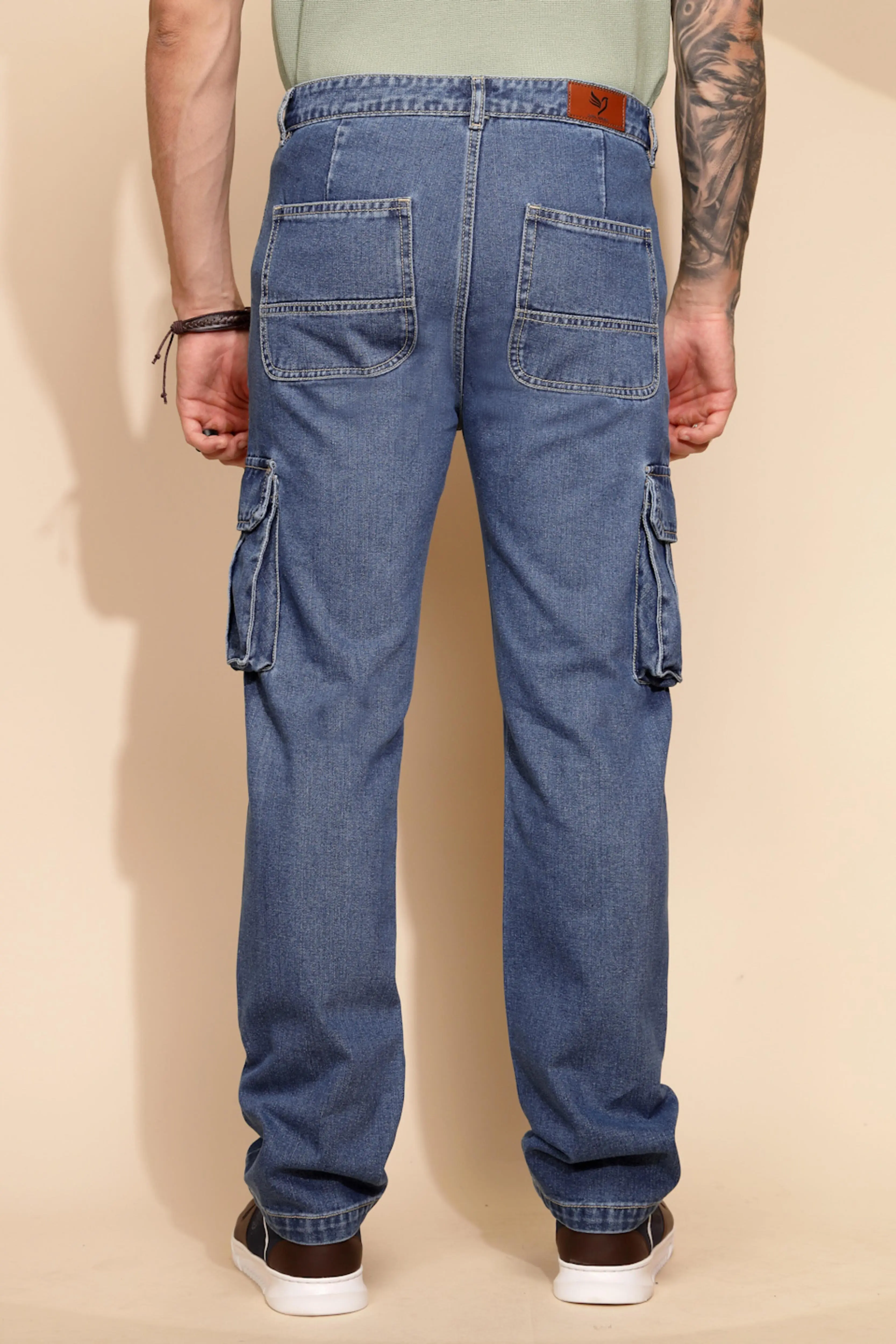 Blue Cotton Blend Cargo Pant - Image 4