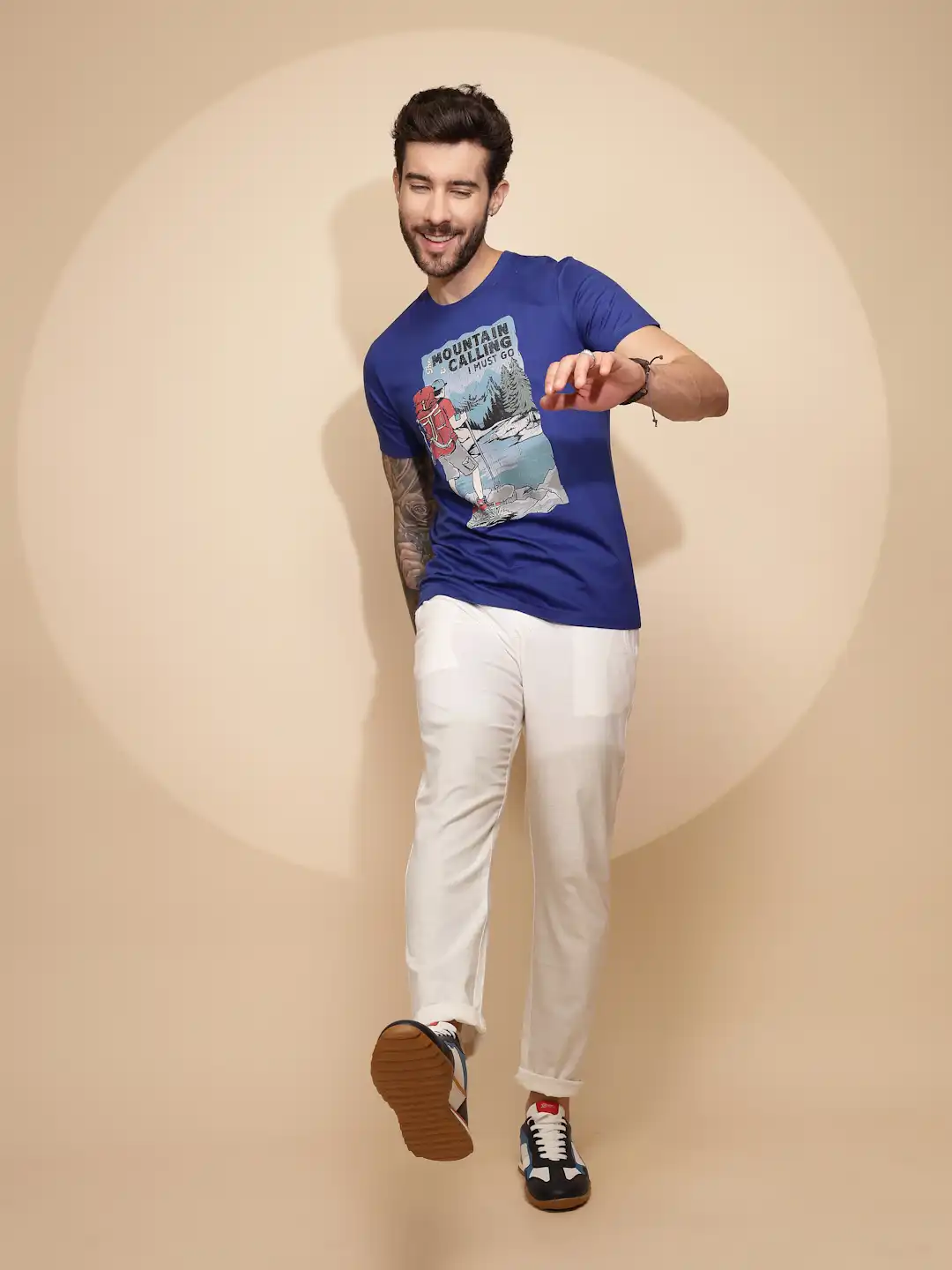Blue Cotton Regular Fit T-Shirt For Men - Image 13