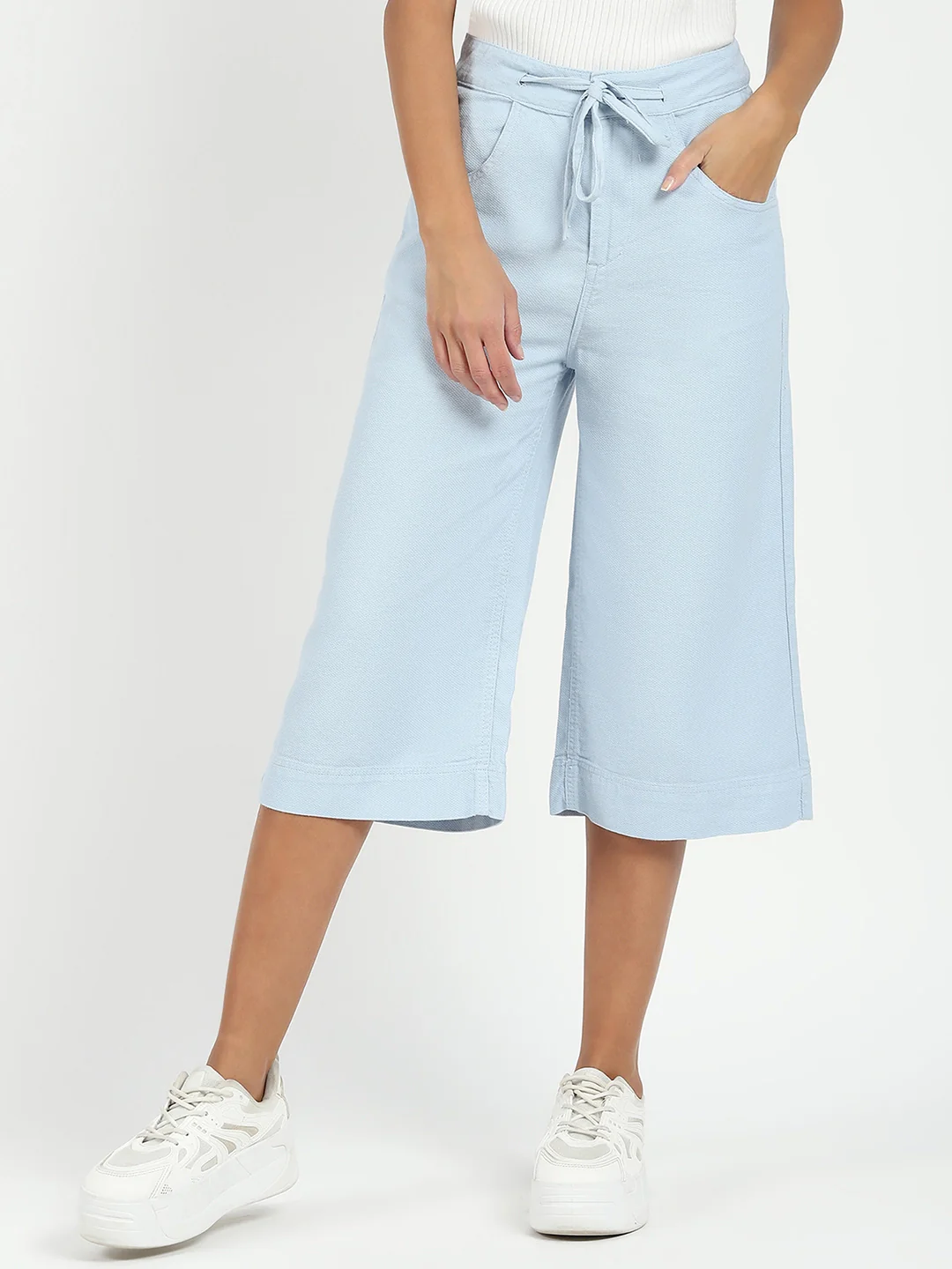 Blue Cotton Relaxed Fit Culottes - Image 7