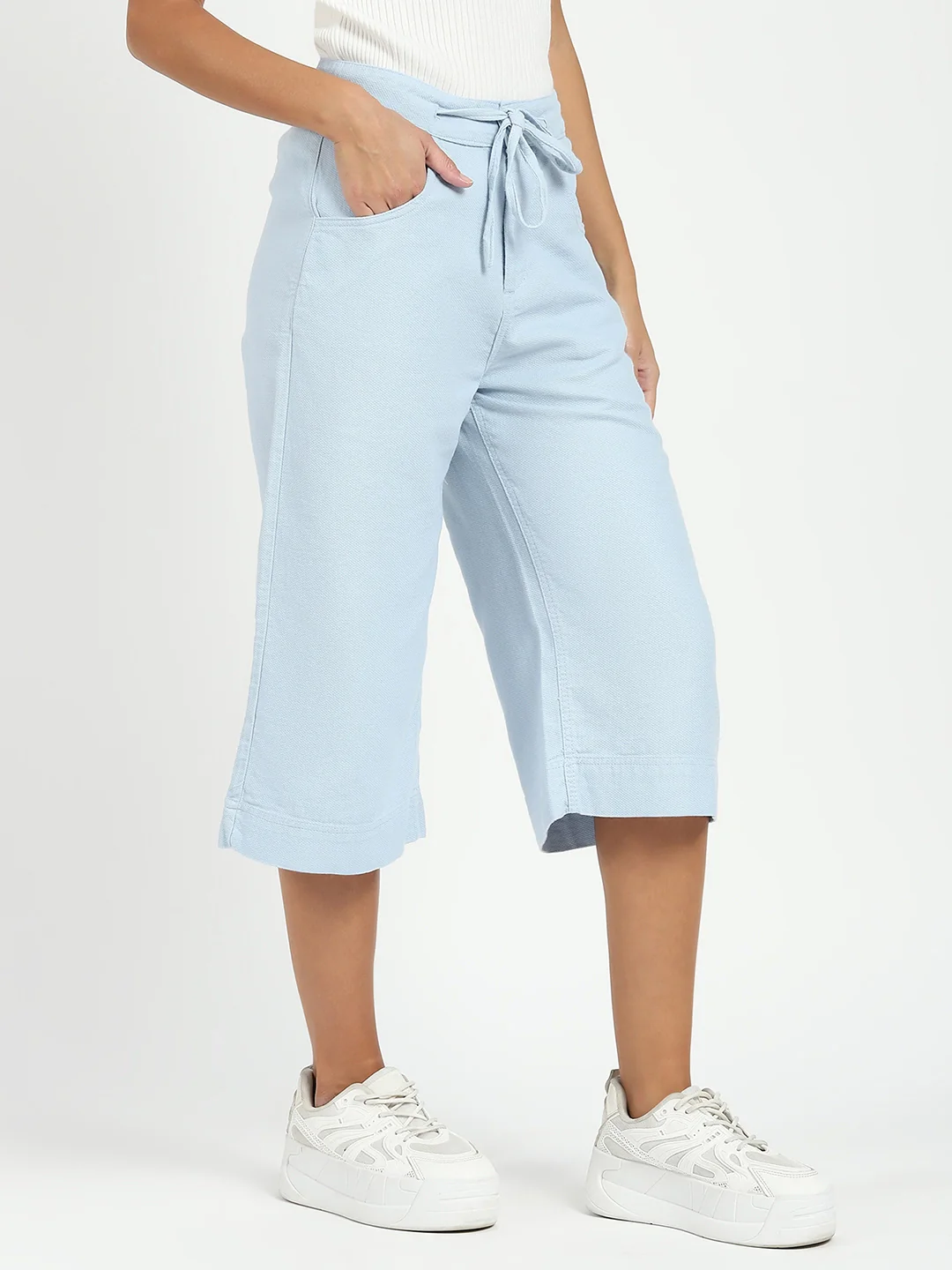 Blue Cotton Relaxed Fit Culottes - Image 9