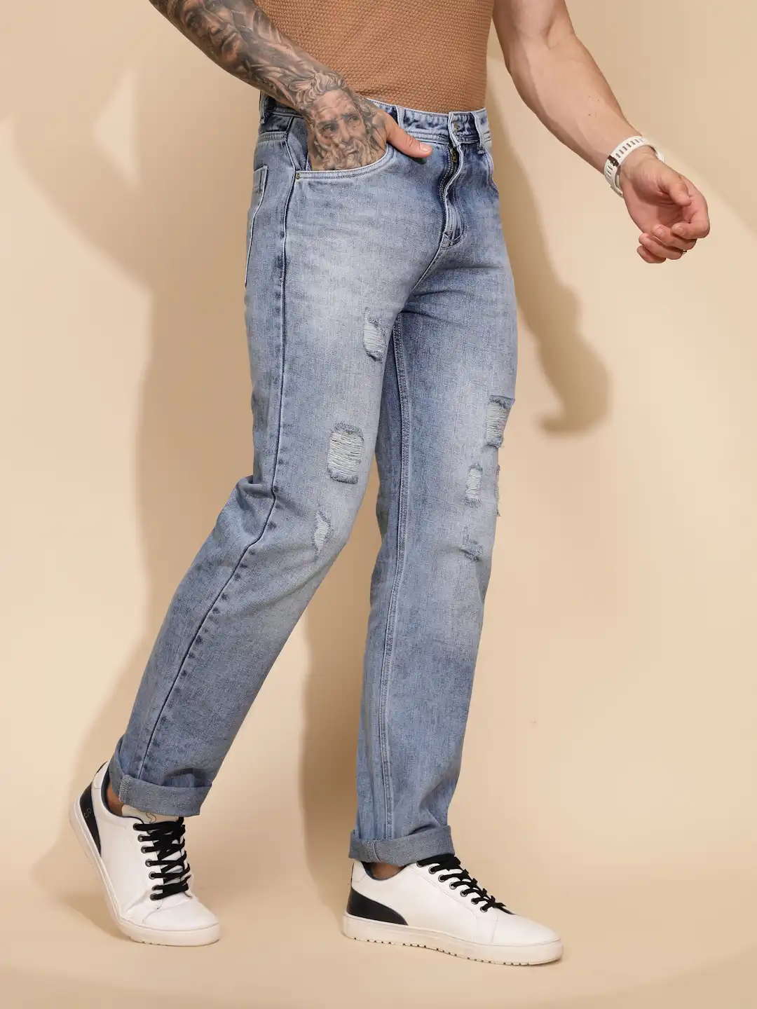 Blue Cotton Blend Jeans - Image 9