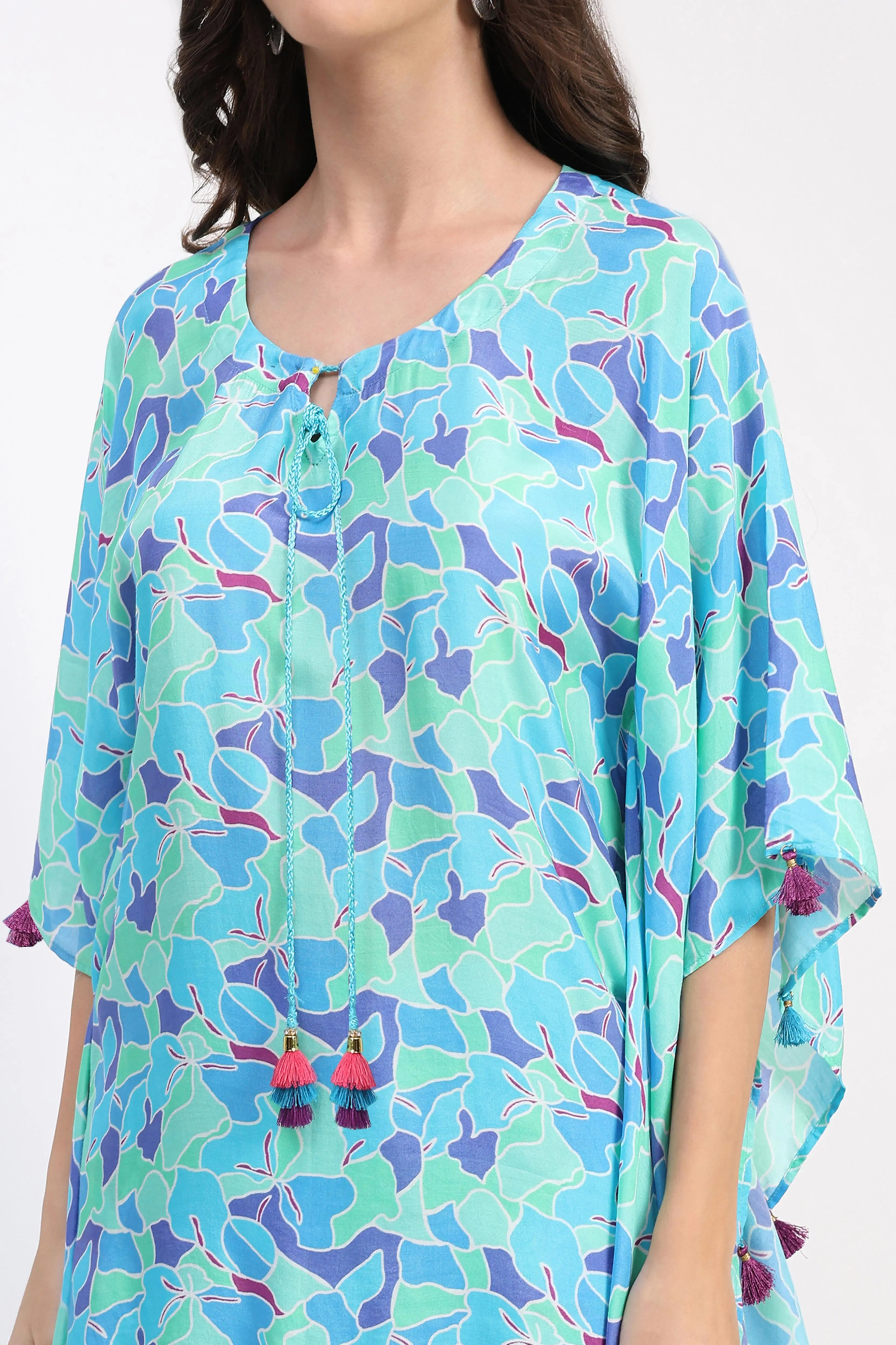 Blue Crepe Abstract Kaftan Set - Image 5
