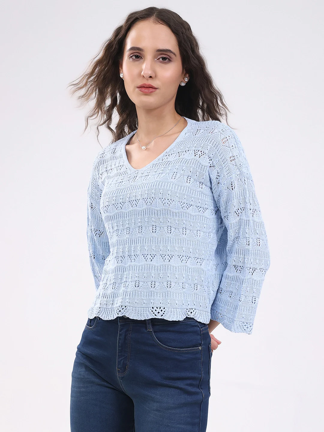 Blue Crochet Bell Sleeve Top - Image 11