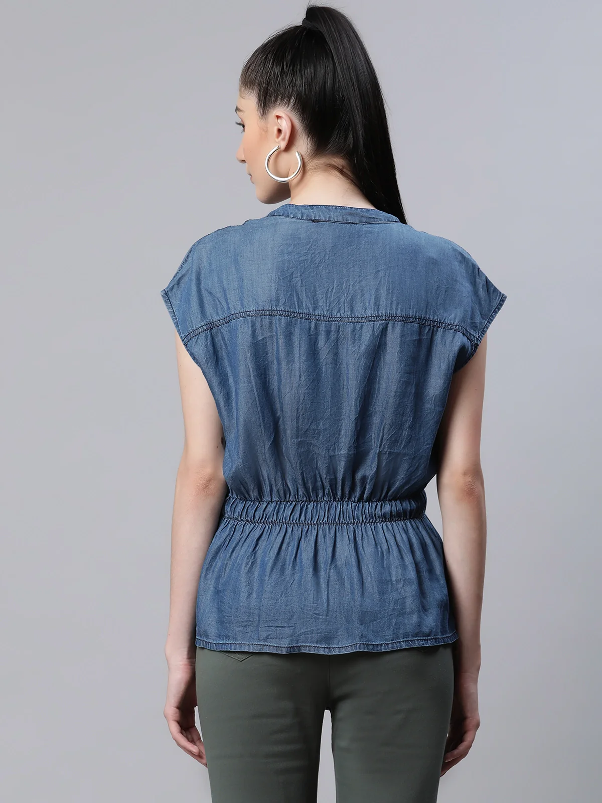 Blue Denim Regular Fit Blouson Top - Image 5