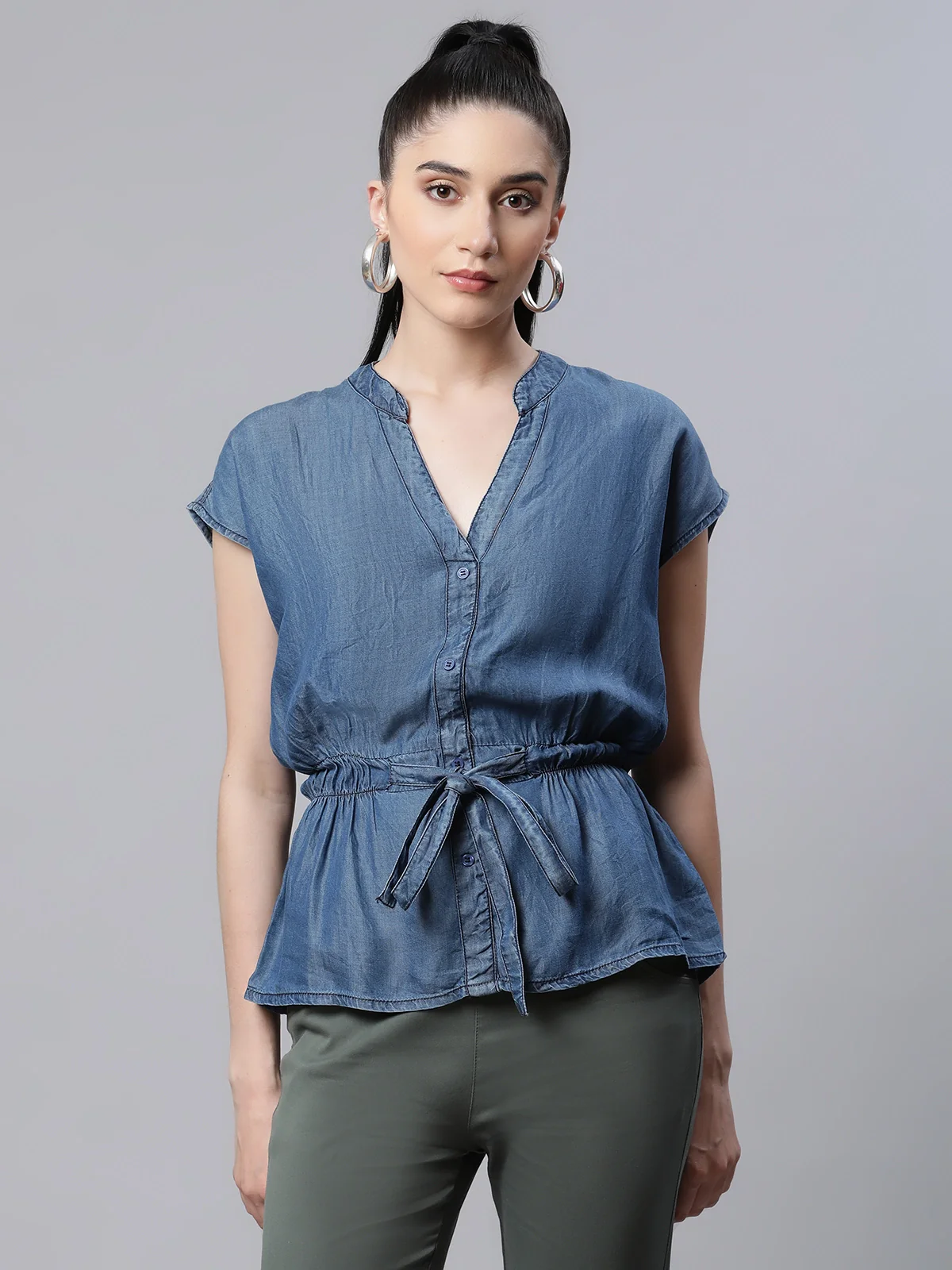 Blue Denim Regular Fit Blouson Top - Image 6