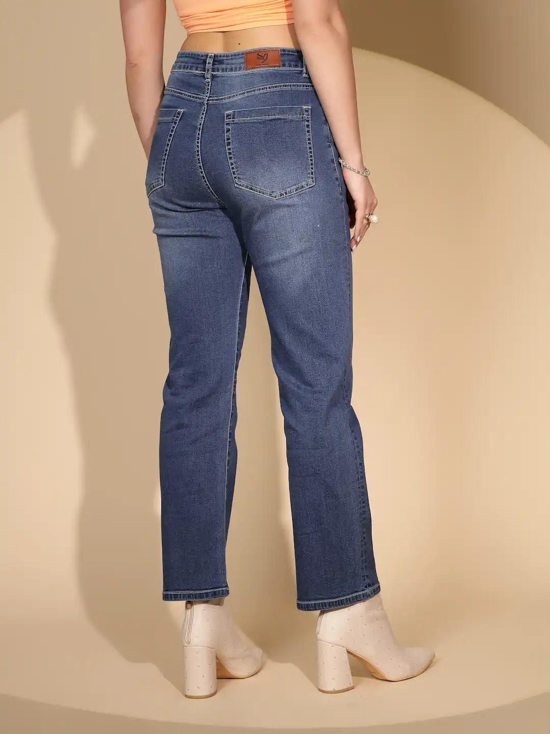 Blue Cotton Blend Straight Fit Jeans - Image 12