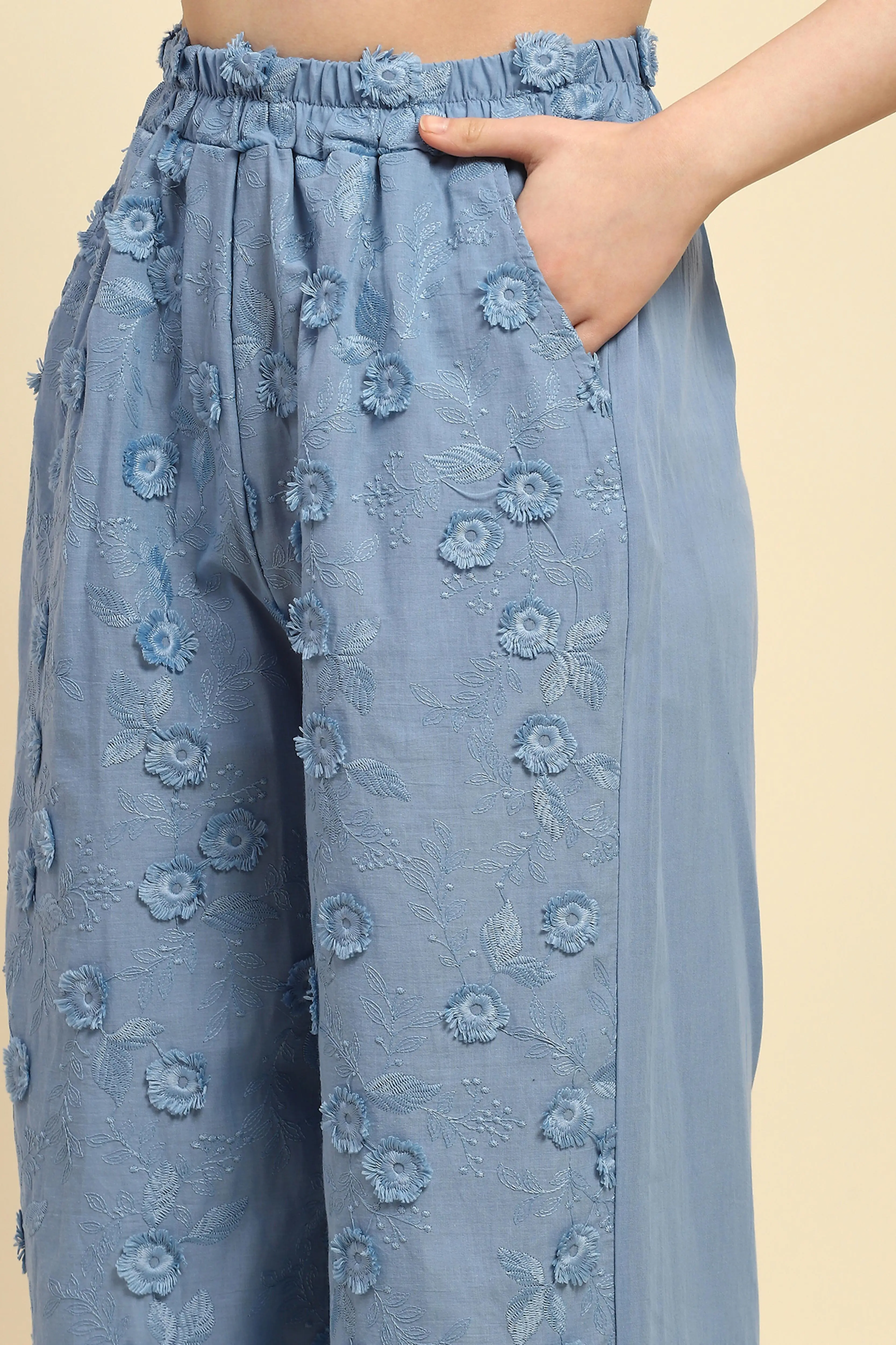 Blue Embroidered Cotton Nightsuit - Image 7