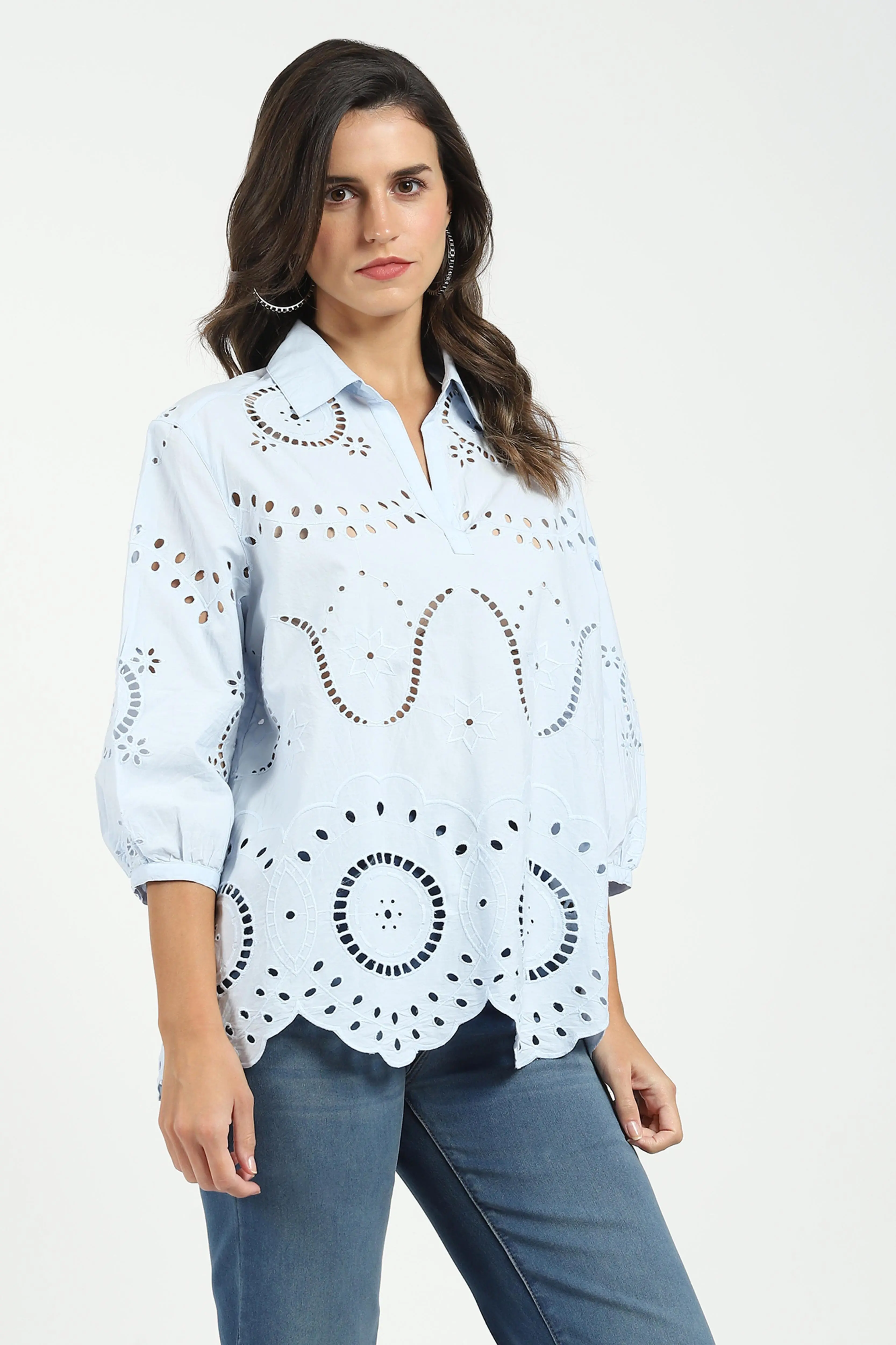 Blue Embroidered Schiffli Top - Image 3