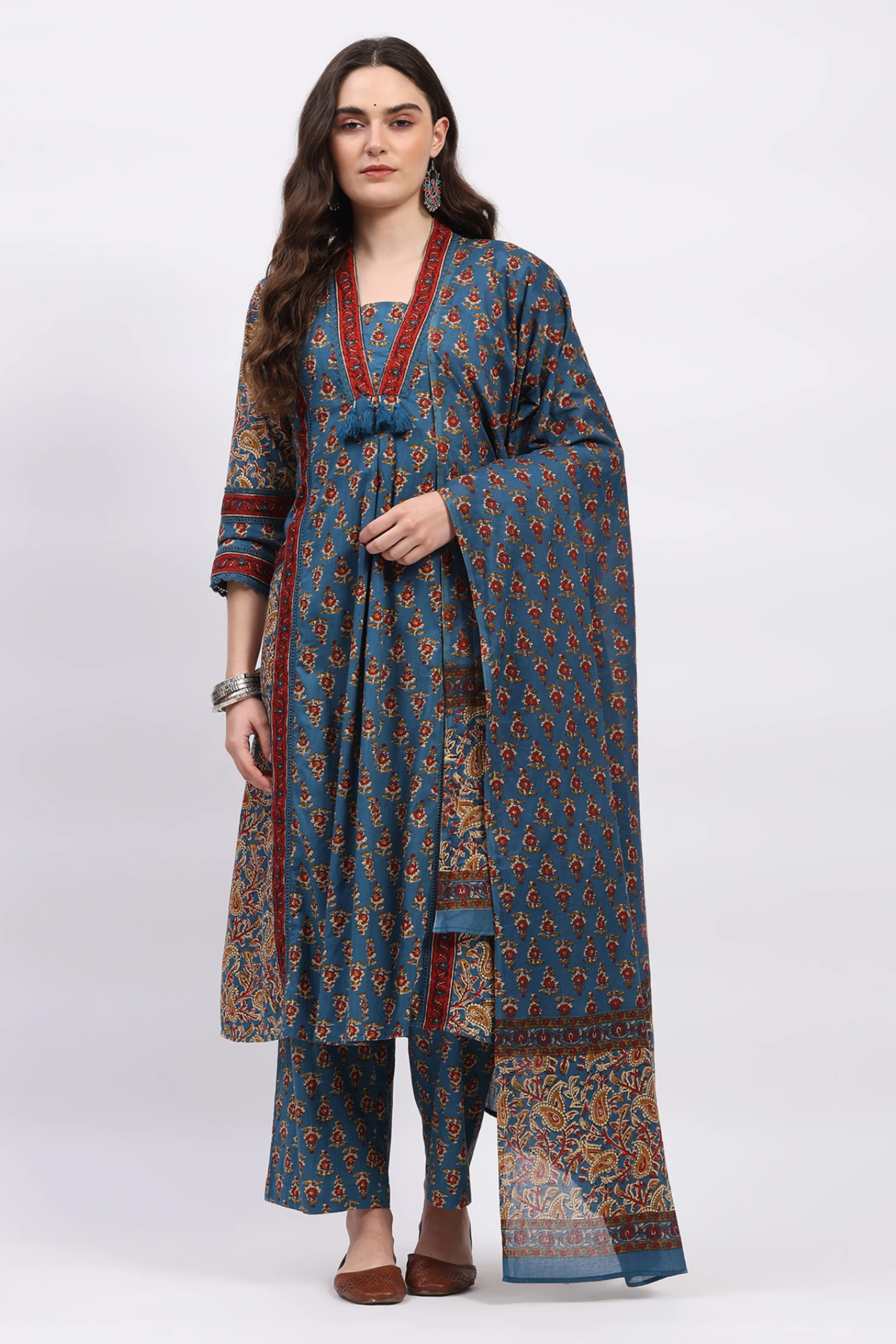 Blue Ethnic Motif Cotton Suit Set - Image 3