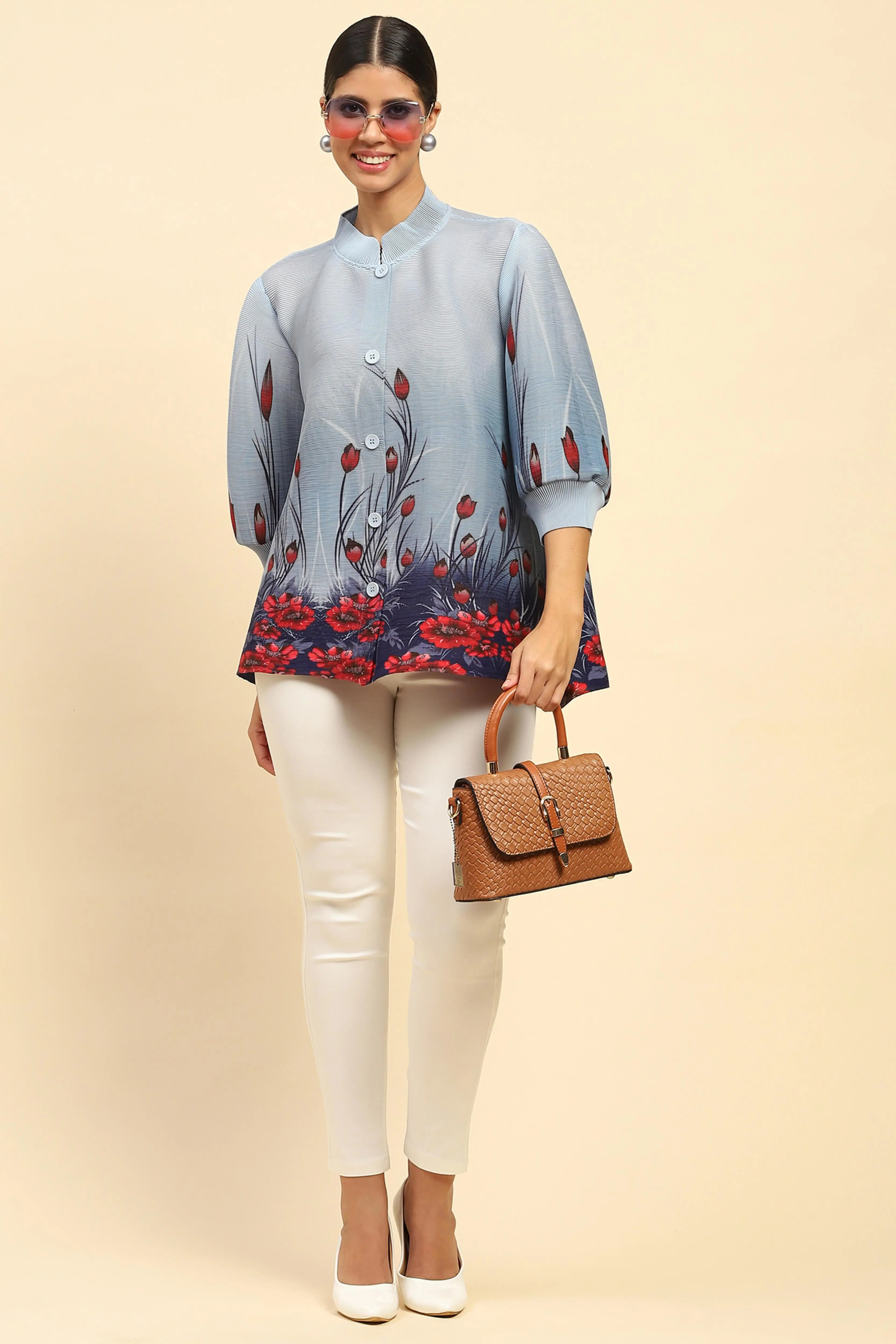 Blue Floral Loose Shirt - Image 6