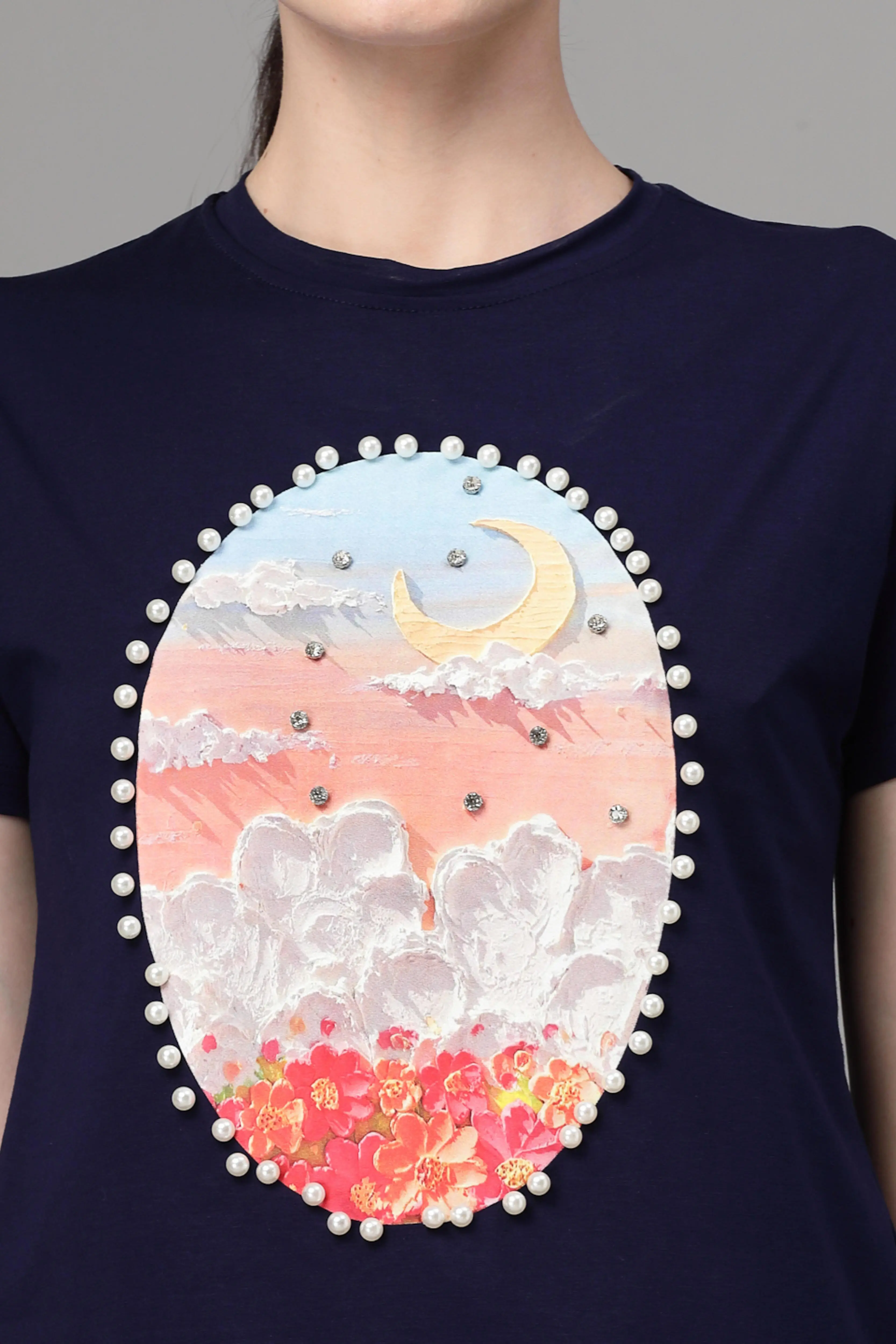 Blue Graphic Print Cotton Blend T-Shirt - Image 3