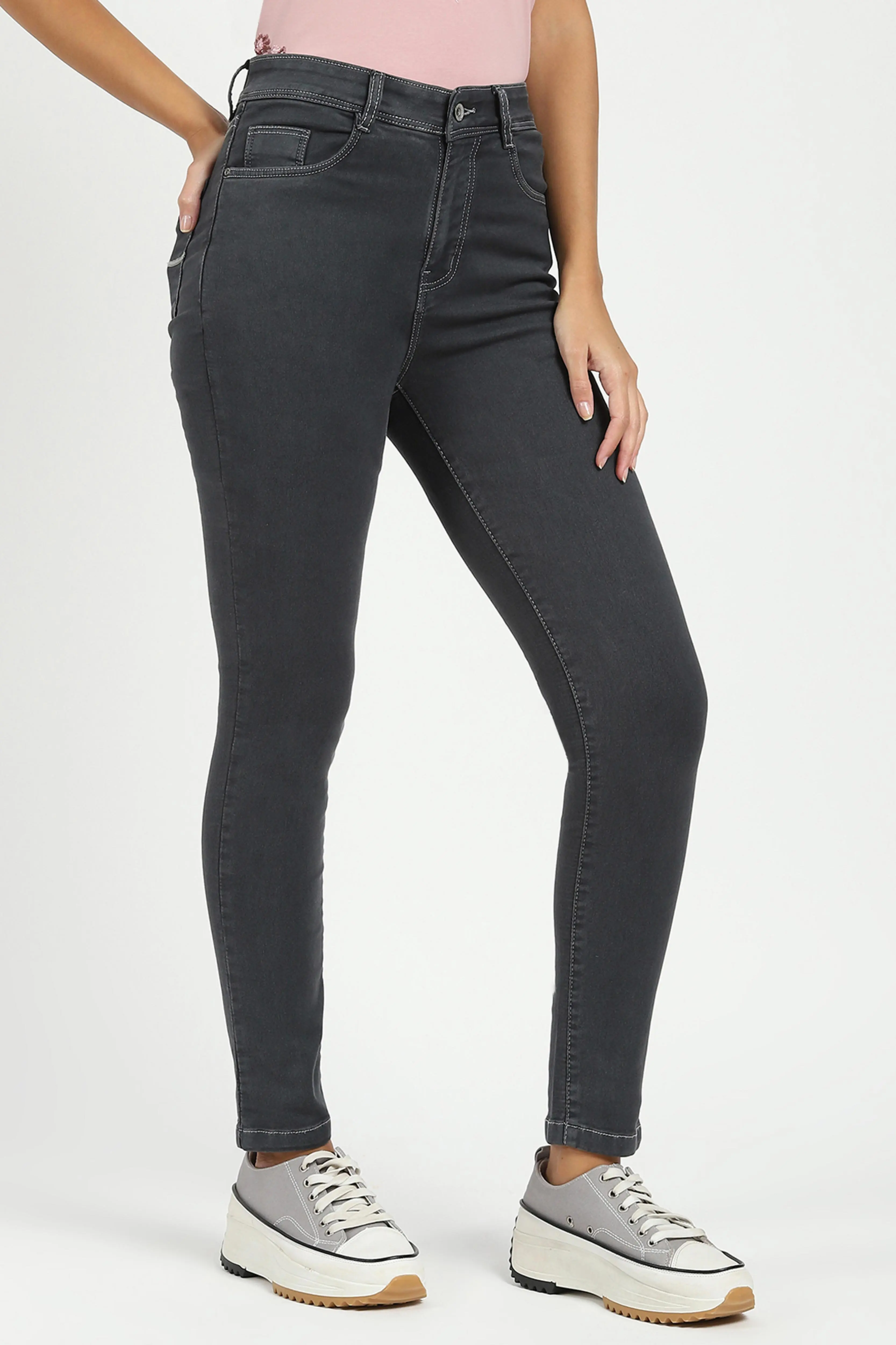 Dark Grey High Waist Slim Jeans - Image 3