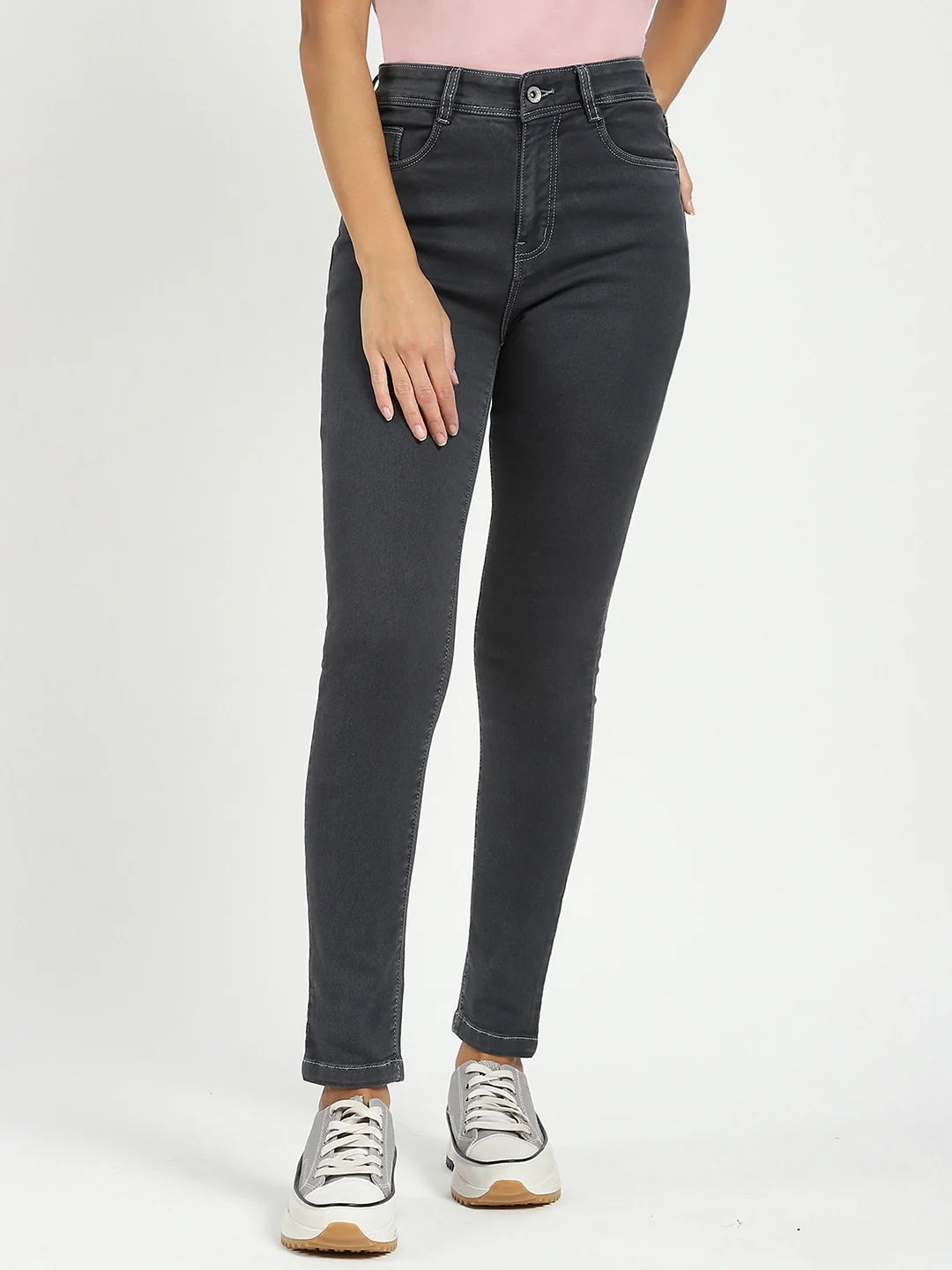 Dark Grey High Waist Slim Jeans - Image 7