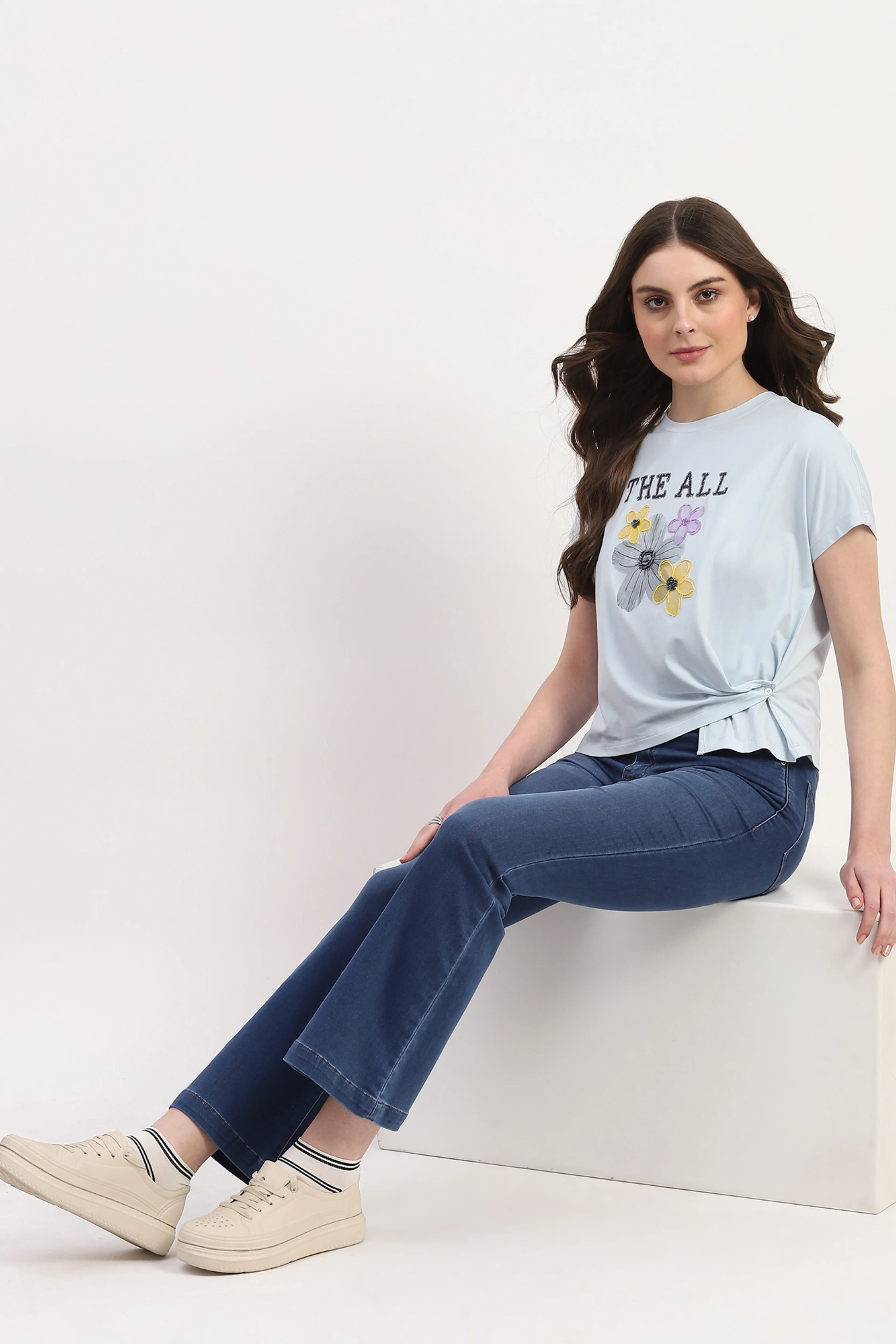 Blue Modal Blend Printed & Embellishment Top - Image 7