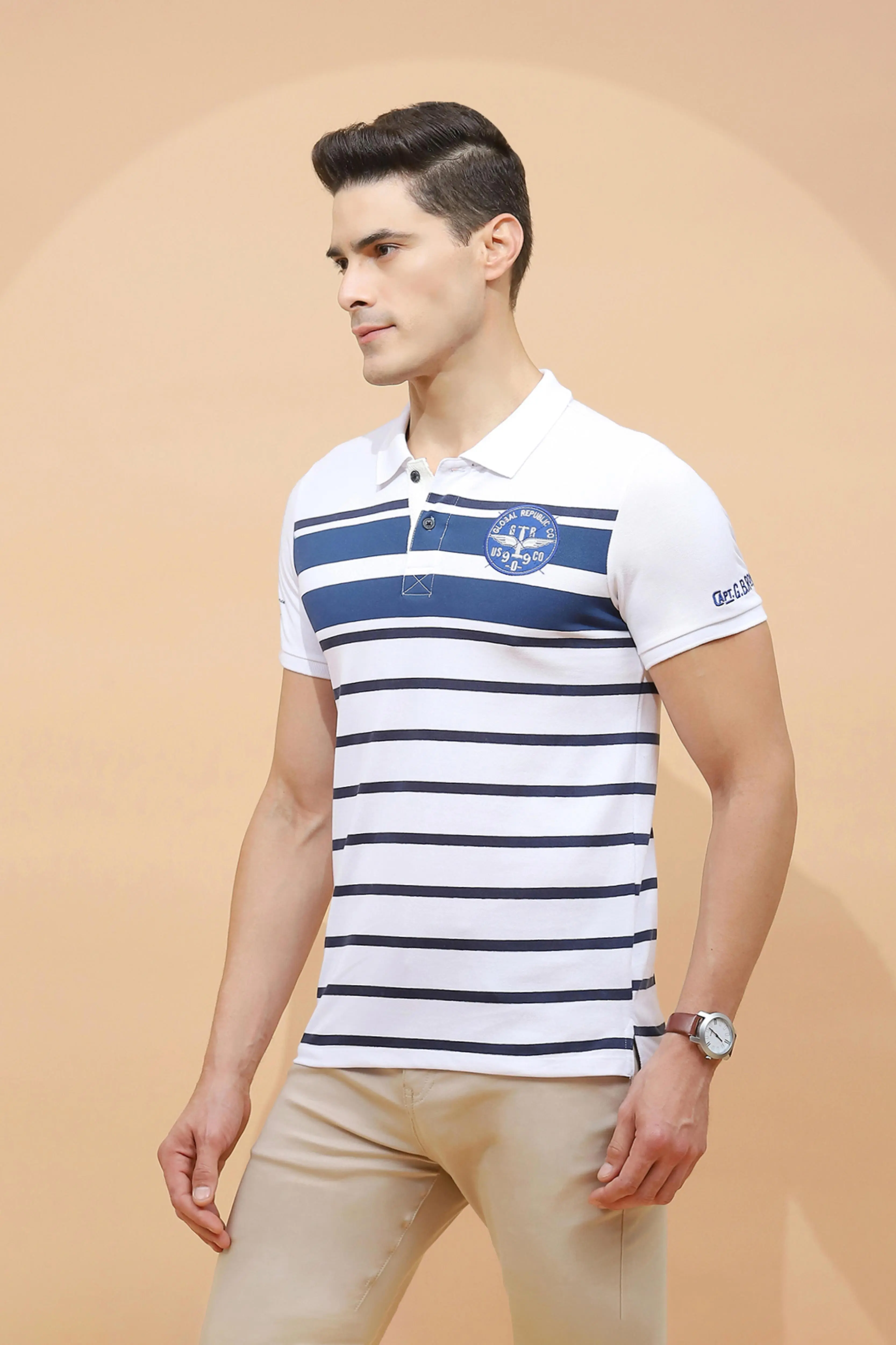 Blue cotton Regular Fit T-Shirt For Men - Image 2