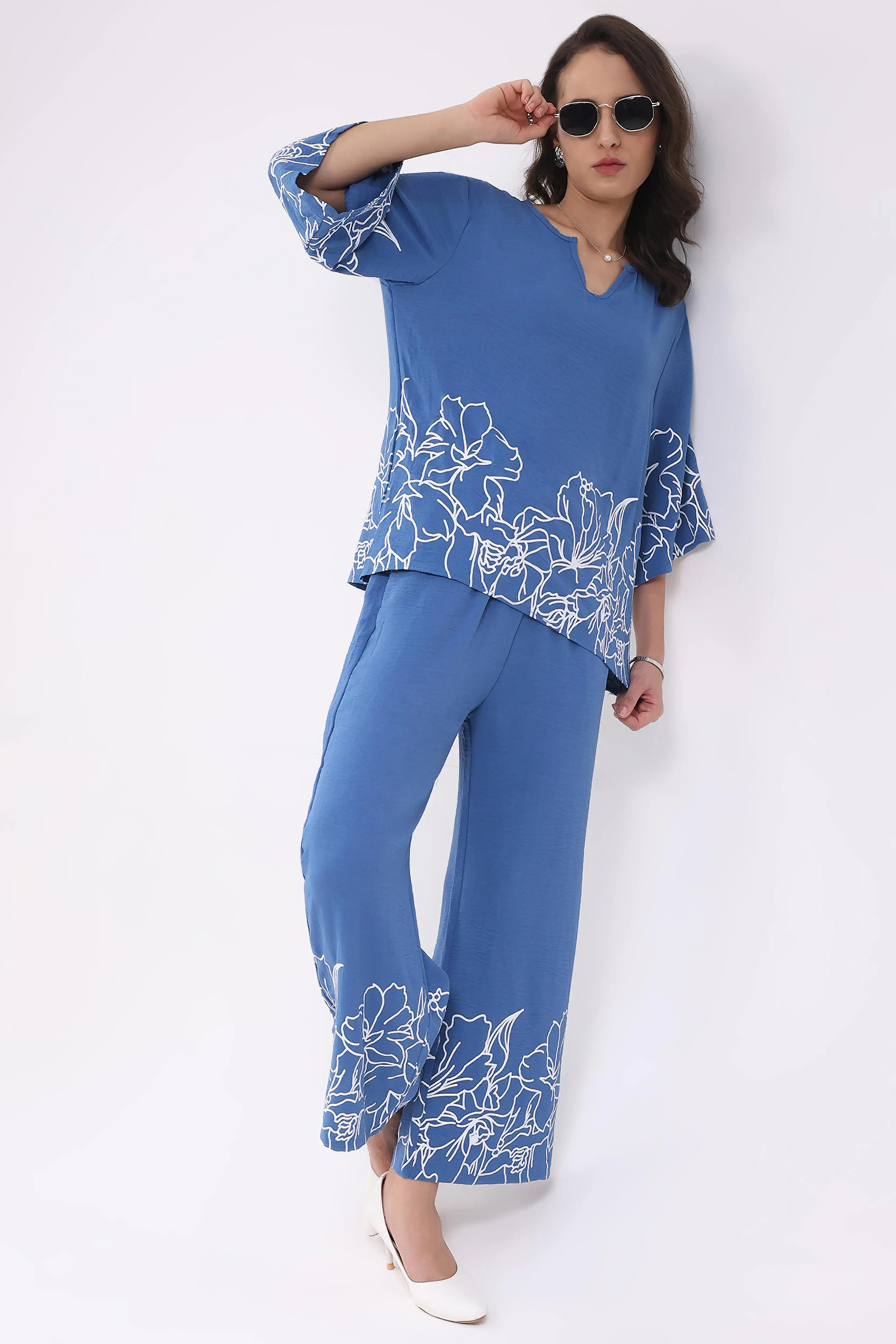 Blue Printed Rayon Blend Loungewear - Image 8
