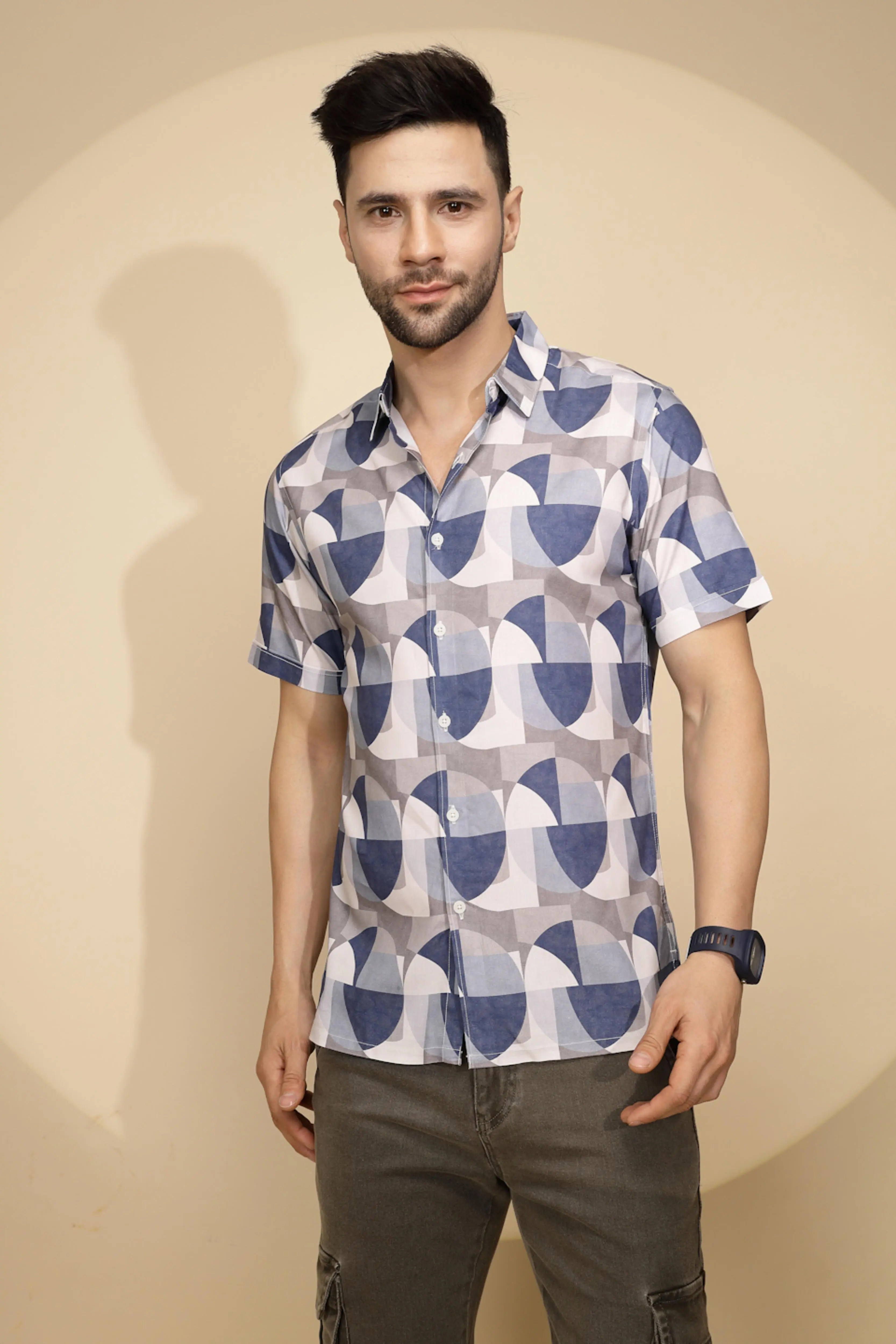 Blue Rayon Tailored Fit Shirt For Men - Image 4