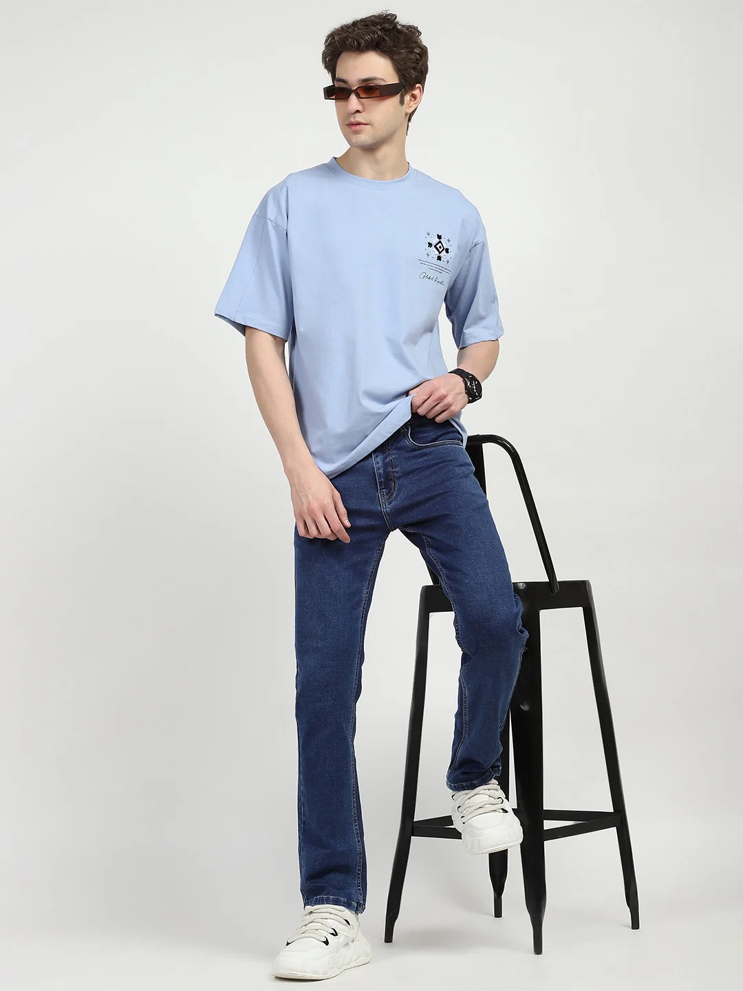 Dark Blue Regular Fit Solid Jeans - Image 3