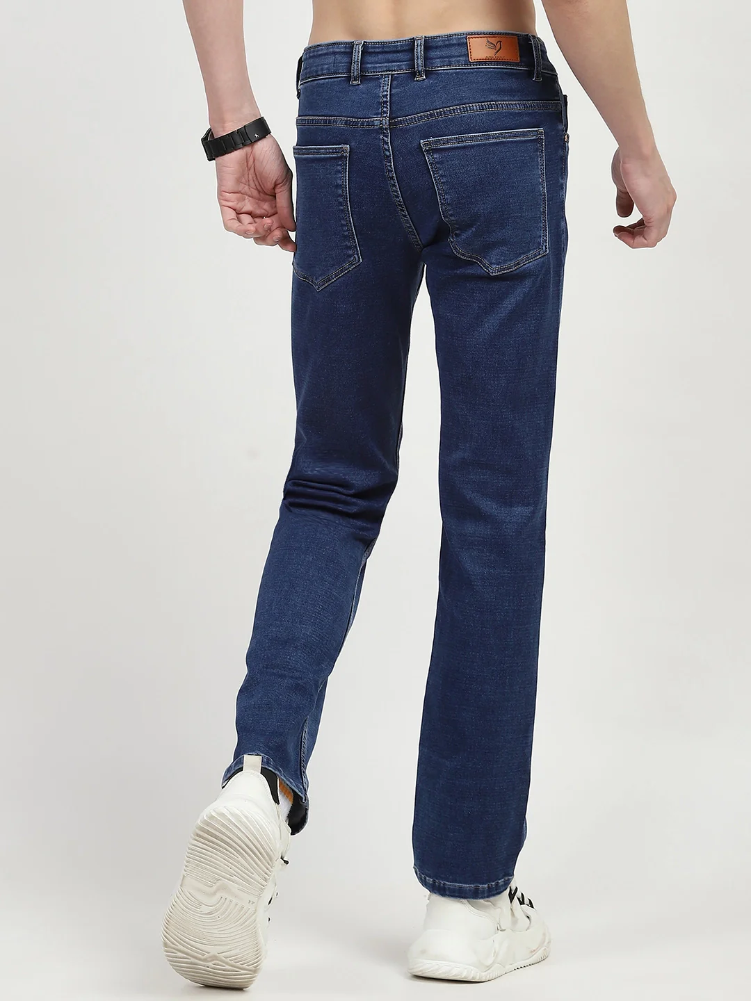 Dark Blue Regular Fit Solid Jeans - Image 6