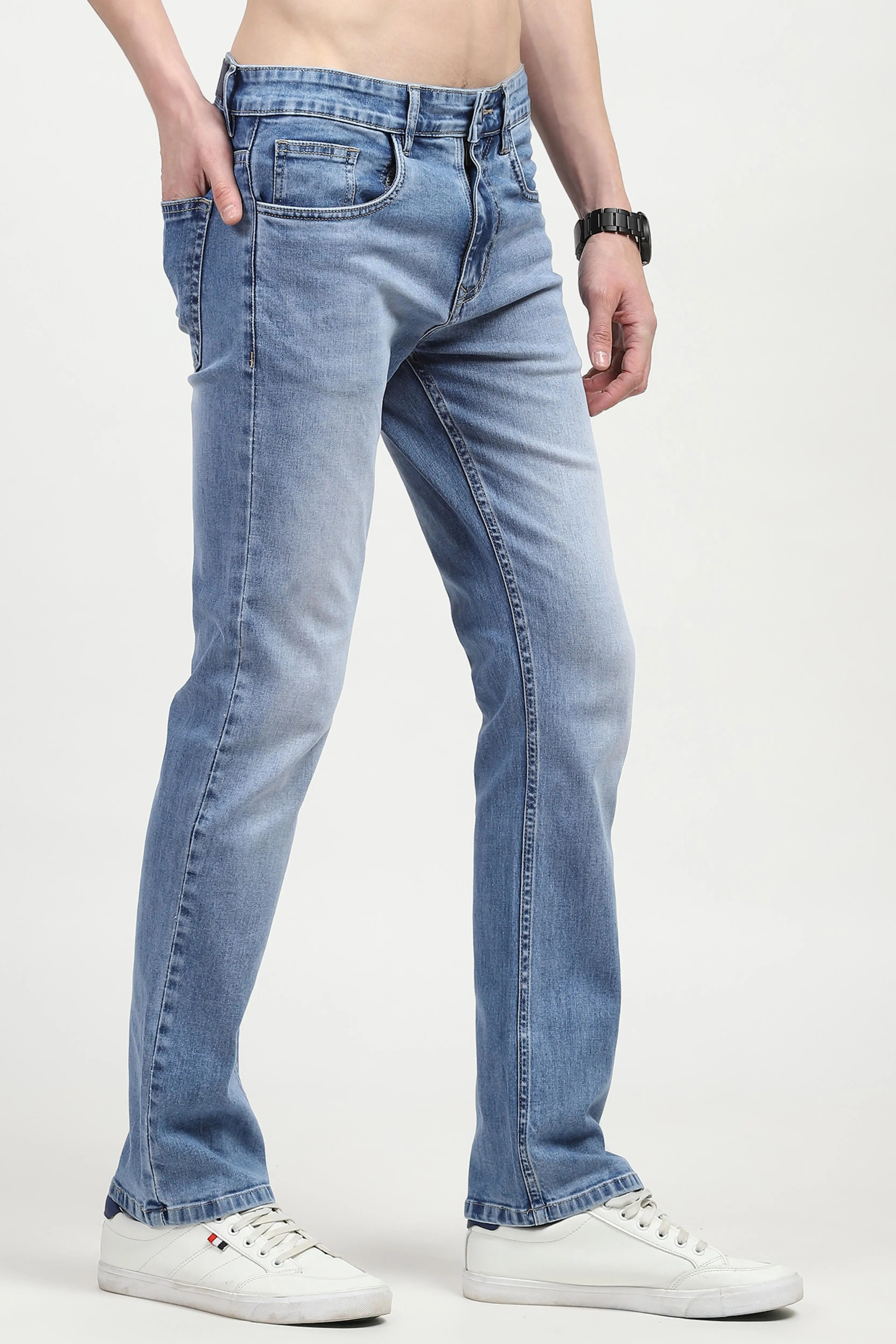 Blue Regular Fit Solid Jeans - Image 3